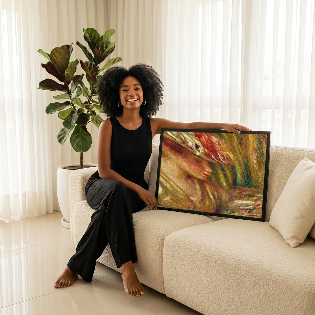 Quadro Decorativo Mulher com Chapeu - Renoir com modelo em ambiente