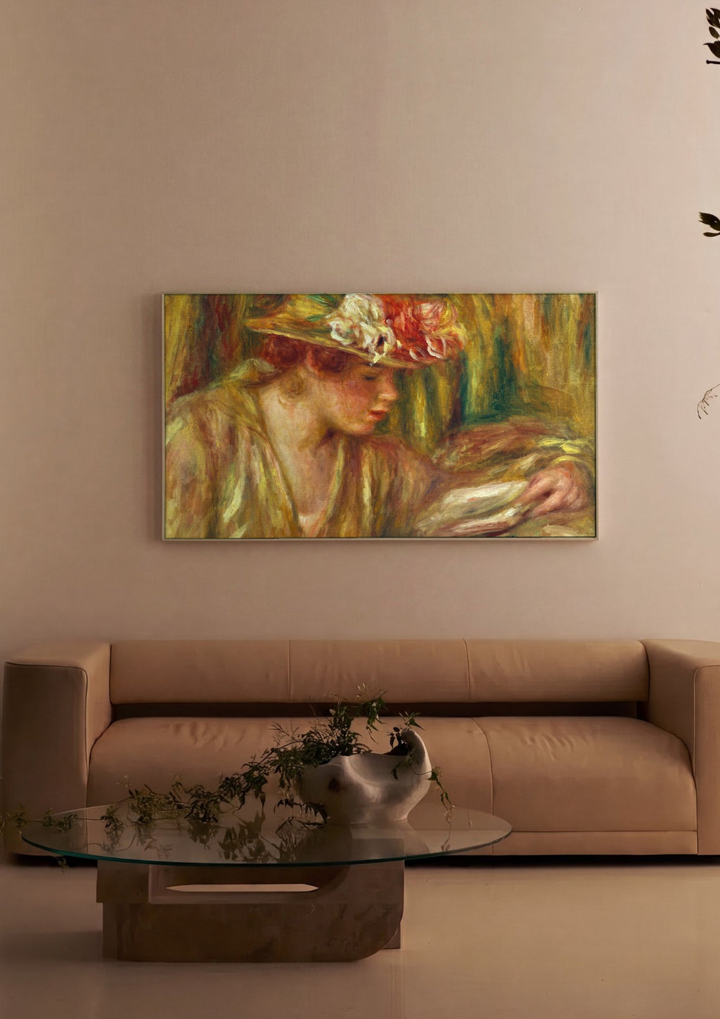 Quadro Decorativo Mulher com Chapeu - Renoir em ambiente decorado