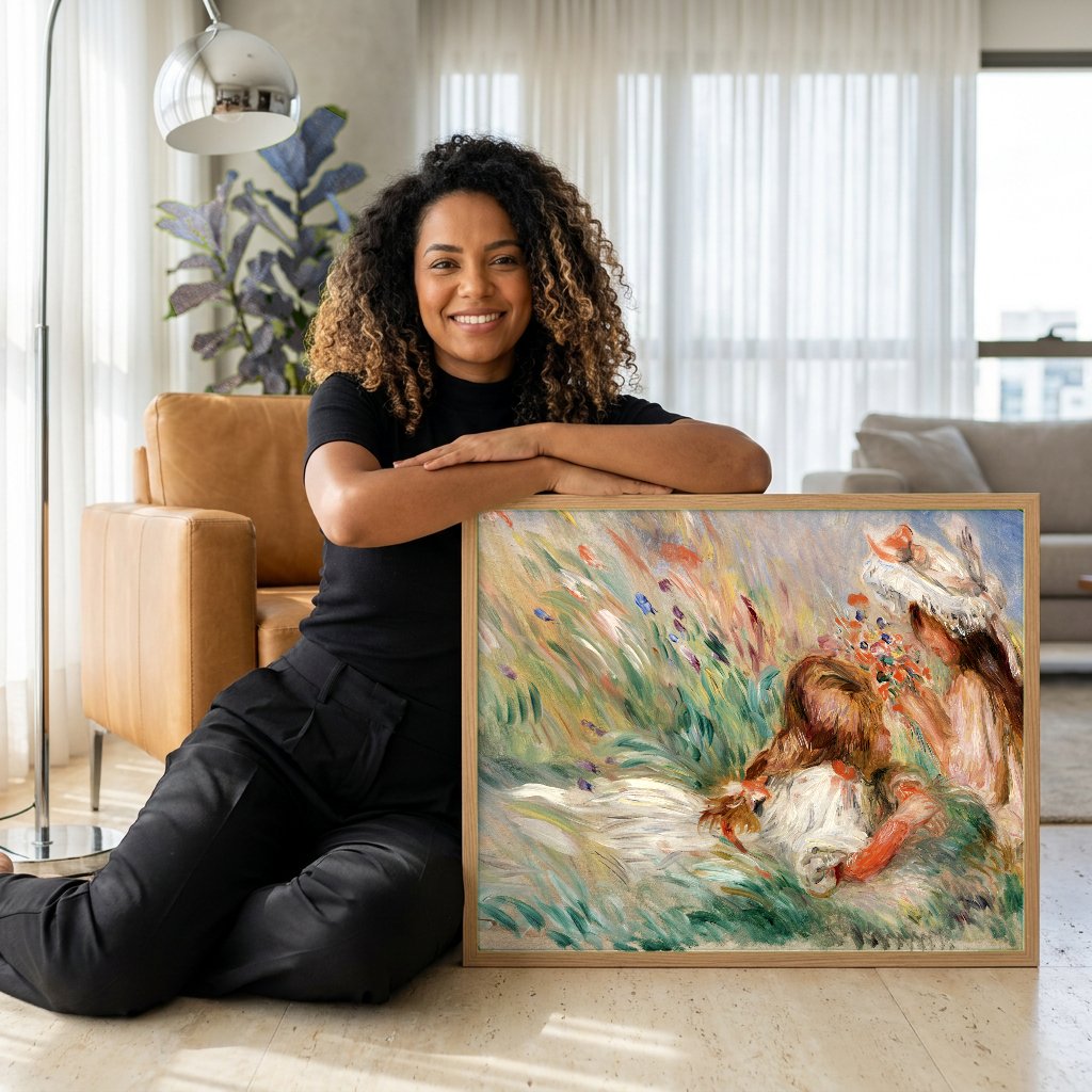 Quadro Decorativo Crianças no Campo - Renoir com modelo em ambiente
