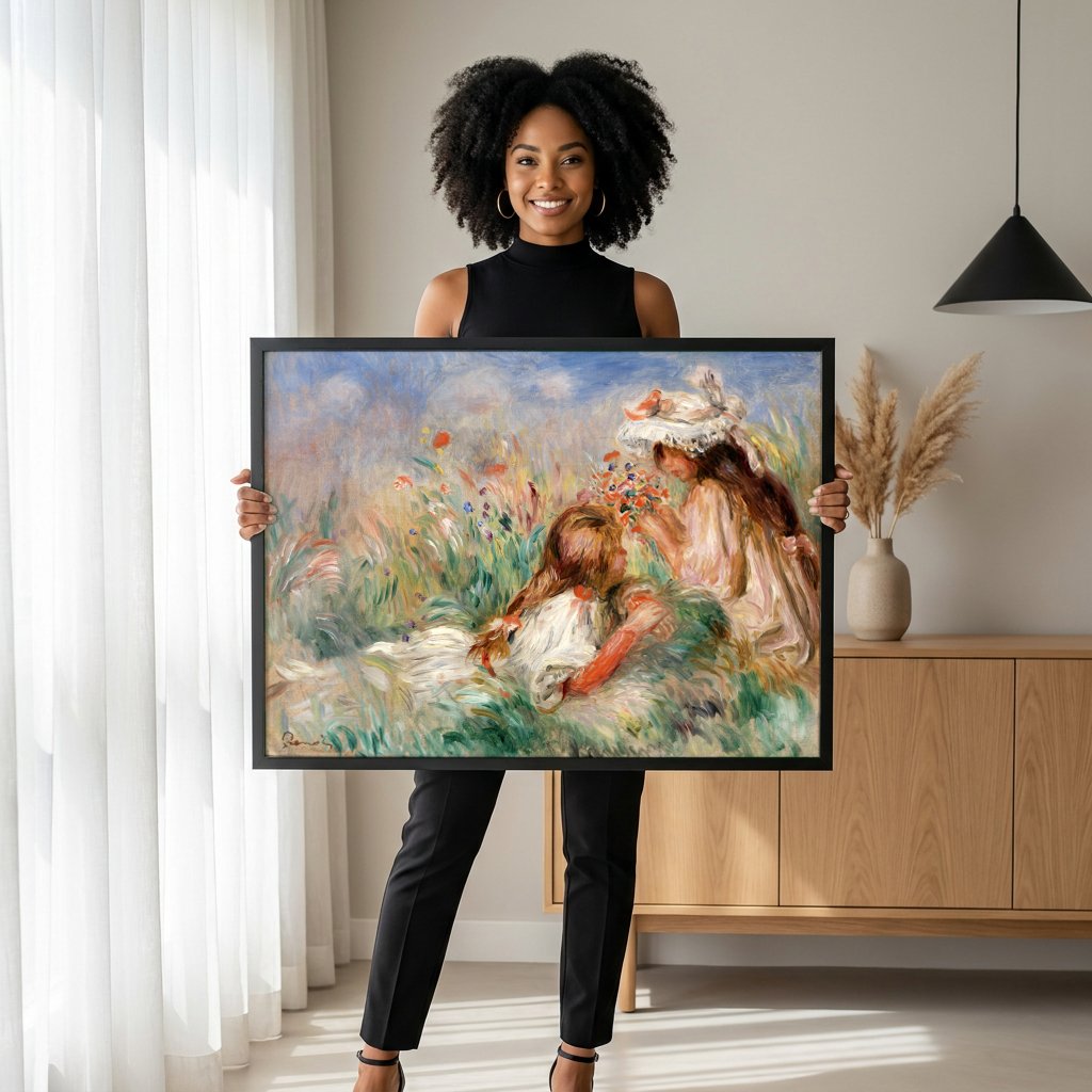 Quadro Decorativo Crianças no Campo - Renoir com modelo em ambiente