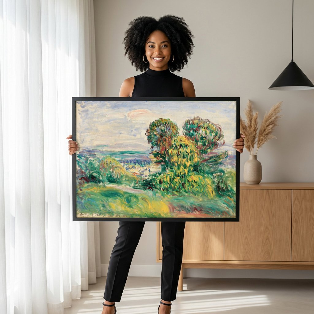 Quadro Decorativo Paisagem Vibrante - Renoir com modelo em ambiente