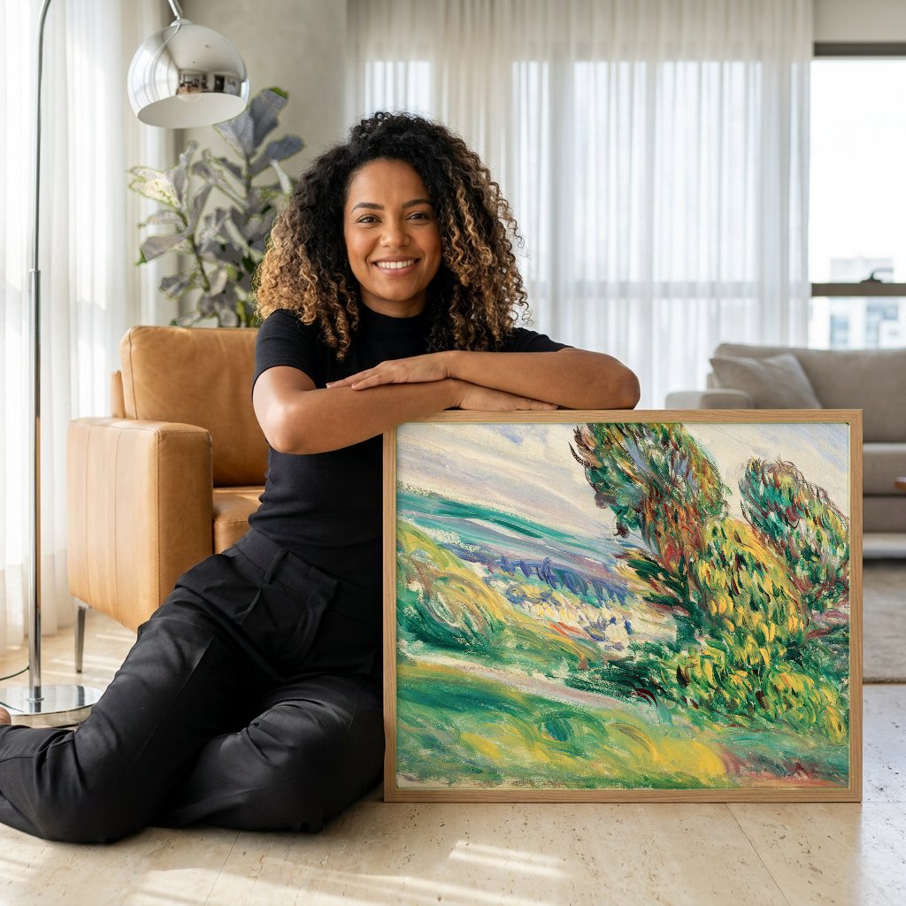 Quadro Decorativo Paisagem Vibrante - Renoir com modelo em ambiente