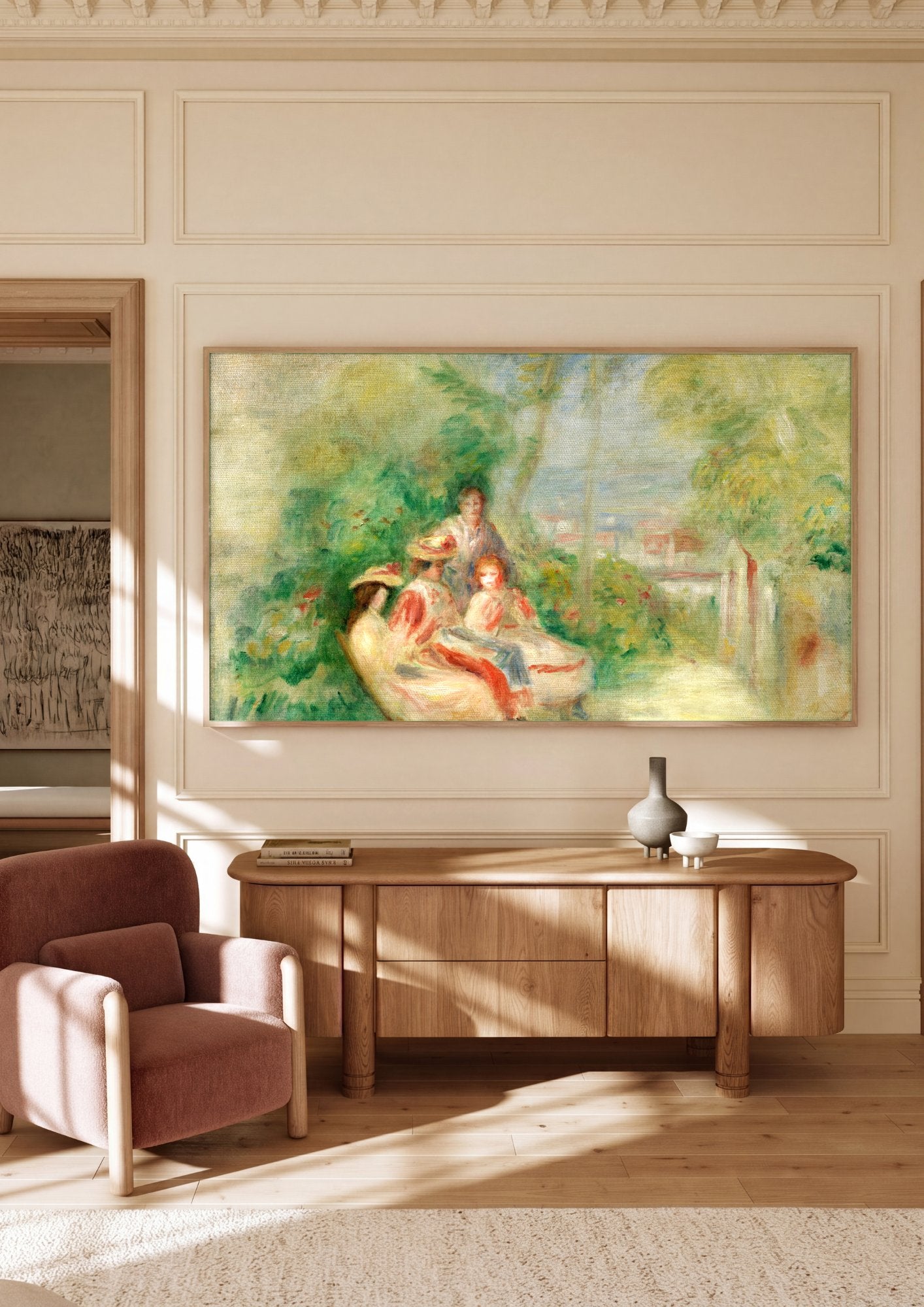 Quadro Decorativo Família no Jardim - Renoir em ambiente decorado
