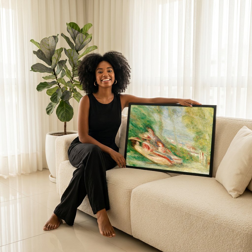 Quadro Decorativo Família no Jardim - Renoir com modelo em ambiente