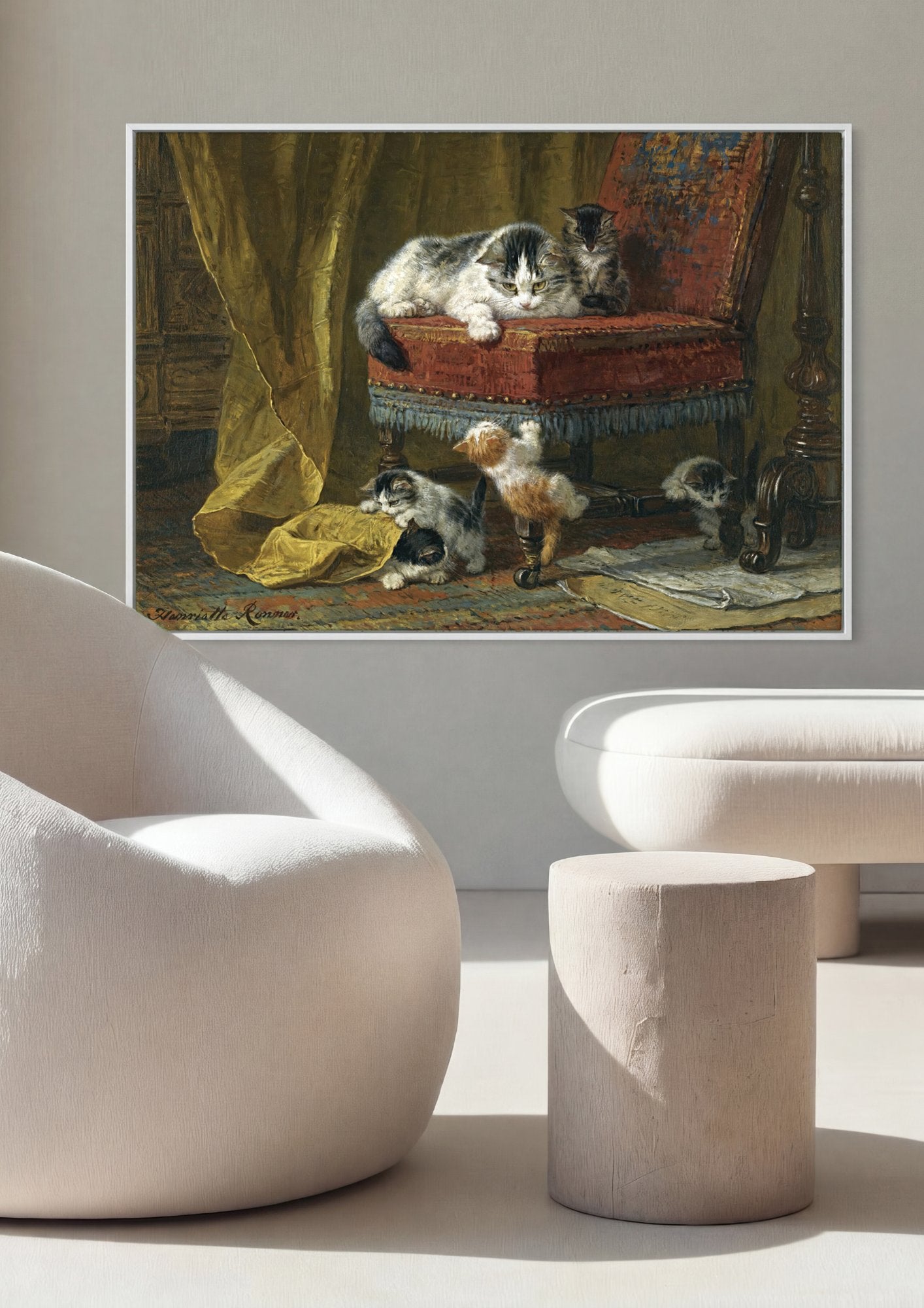 Quadro Decorativo Gatos Brincalhões - Henriëtte Ronner-Knip em ambiente decorado