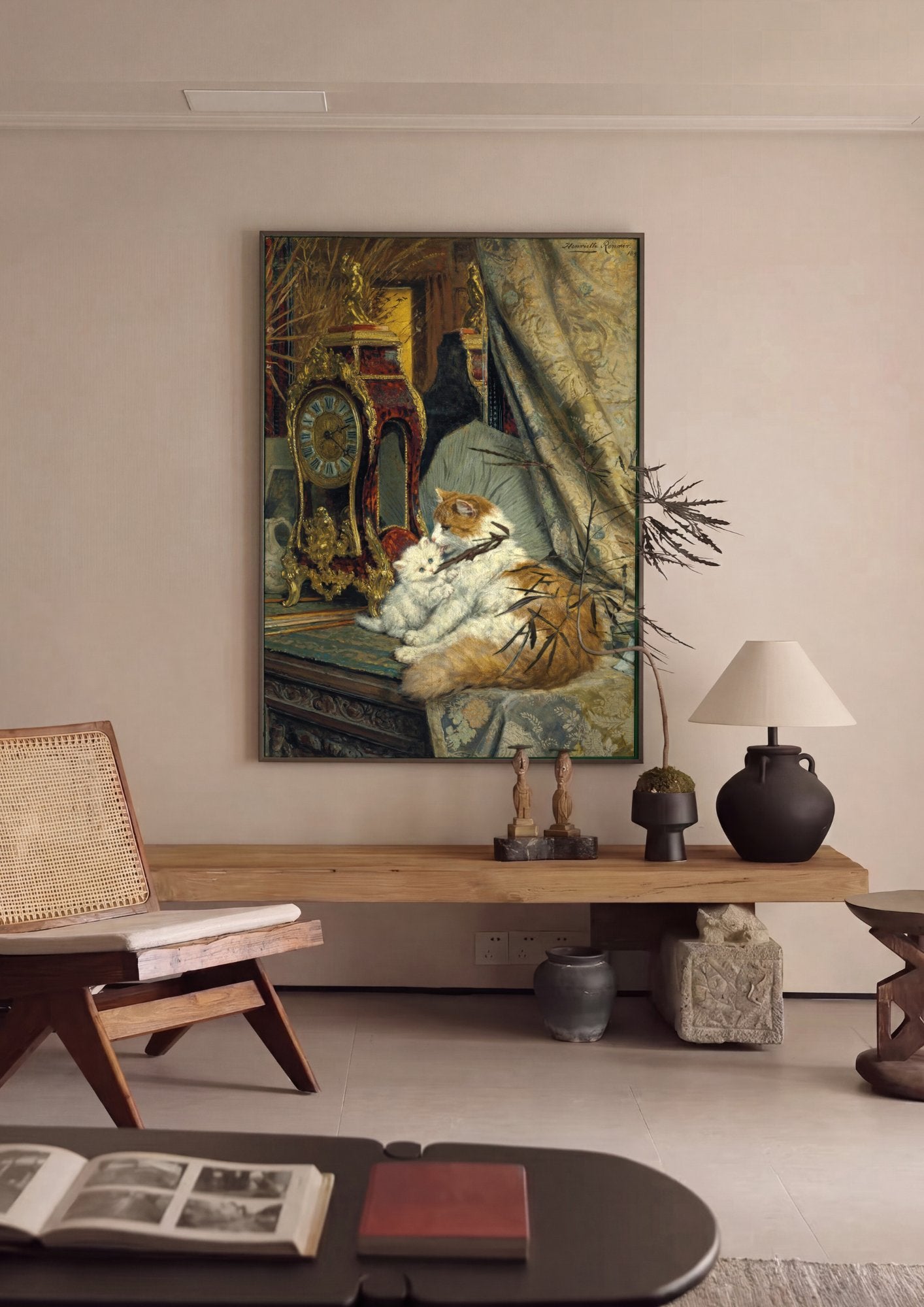 Quadro Decorativo Gatos com Relógio - Henriëtte Ronner Knip em ambiente decorado