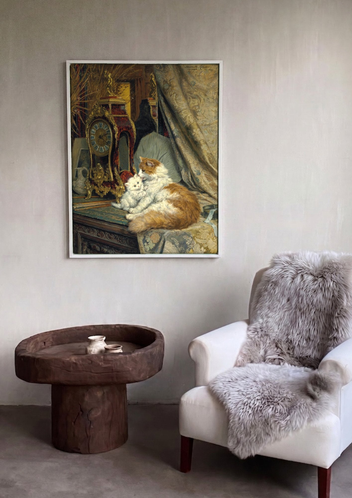 Quadro Decorativo Gatos com Relógio - Henriëtte Ronner Knip em ambiente decorado