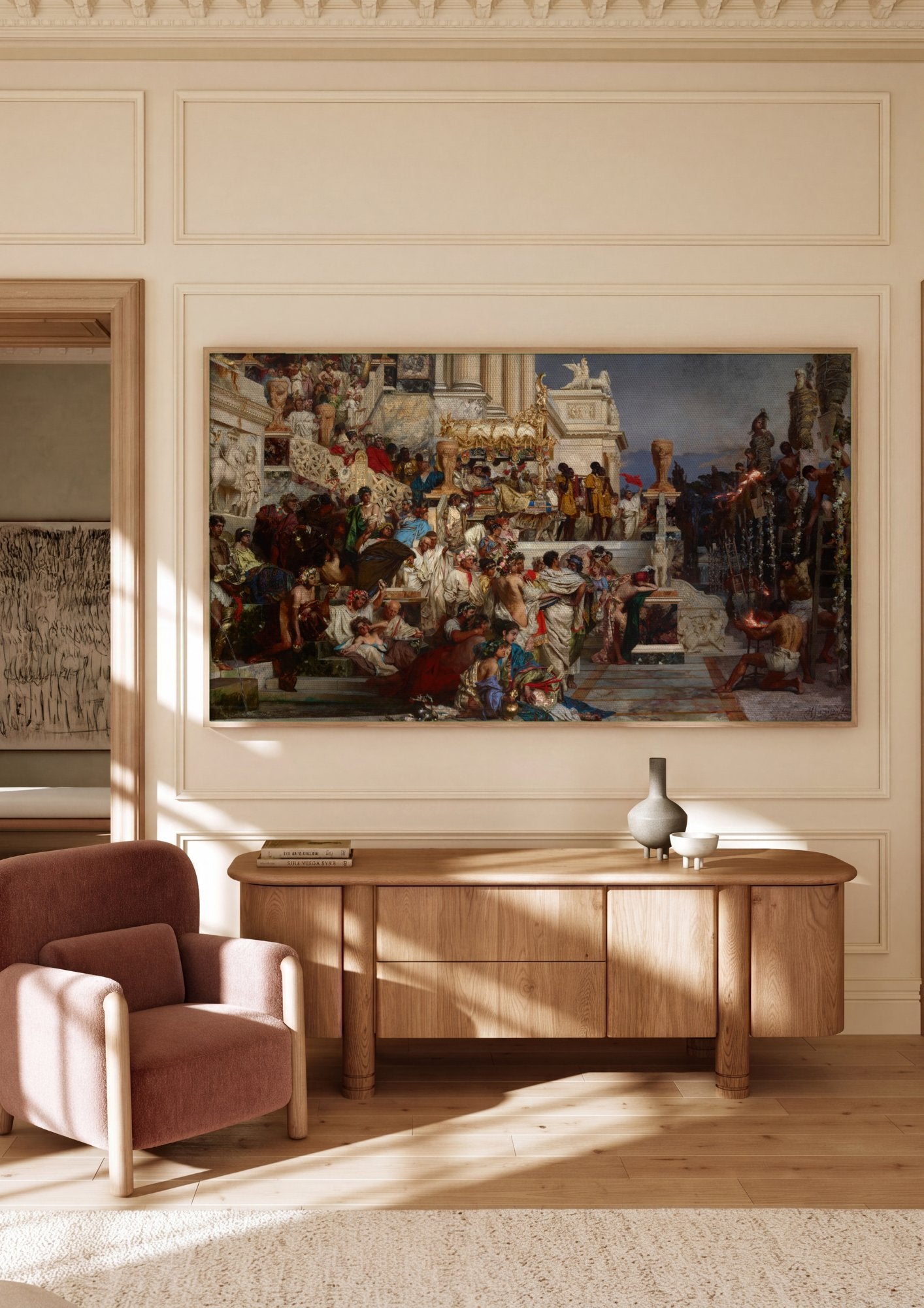 Quadro Decorativo As Tochas de Nero - Henryk Siemiradzki em ambiente decorado