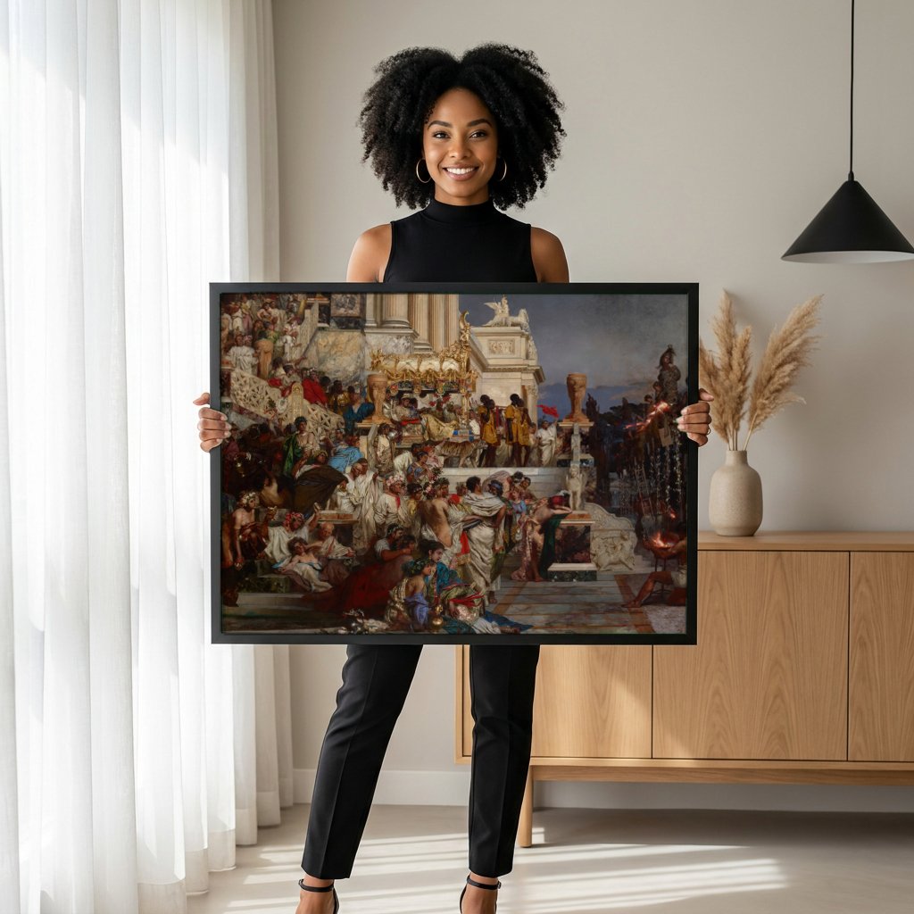 Quadro Decorativo As Tochas de Nero - Henryk Siemiradzki com modelo em ambiente