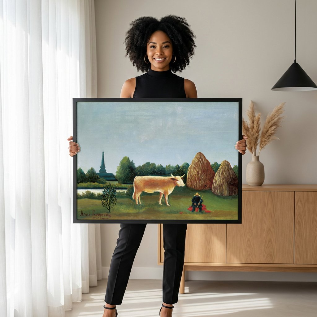 Quadro Decorativo A Carroça de Feno - Henri Rousseau com modelo em ambiente