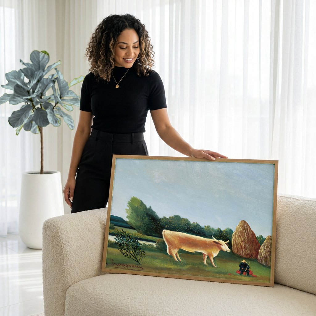Quadro Decorativo A Carroça de Feno - Henri Rousseau com modelo em ambiente