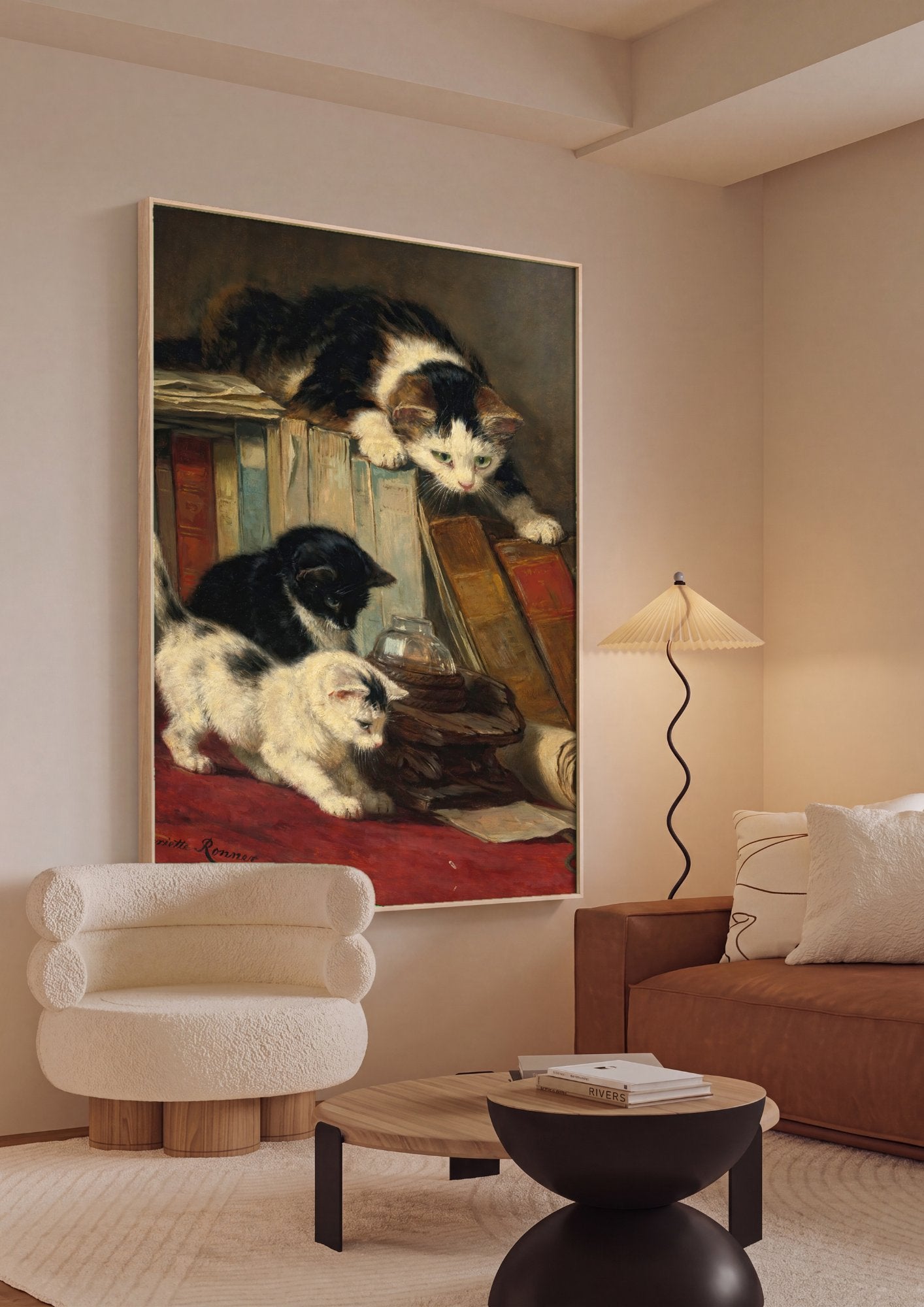 Quadro Decorativo Gatos Brincalhões - Henriëtte Ronner-Knip em ambiente decorado