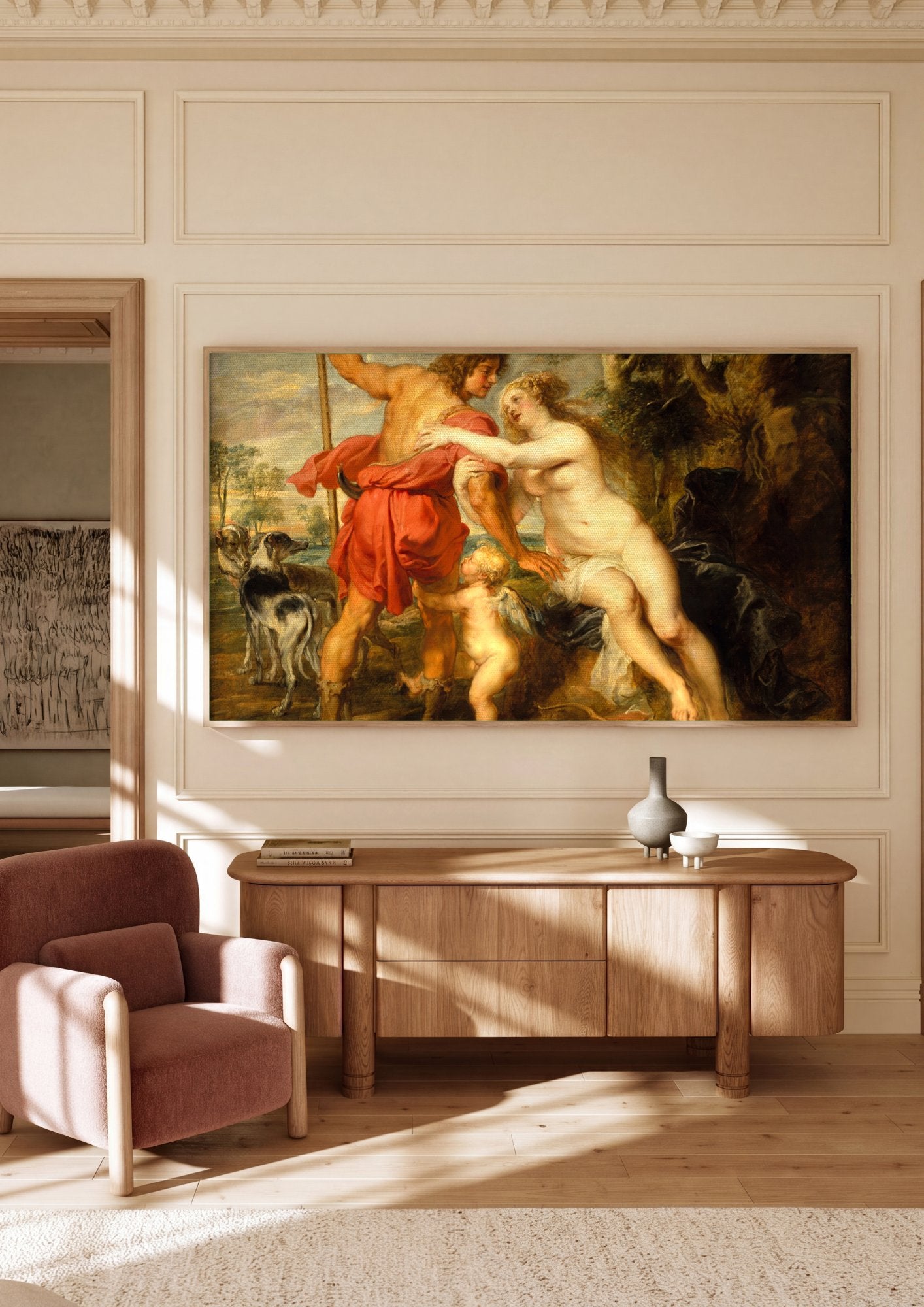 Quadro Decorativo Vênus e Adônis - Rubens em ambiente decorado