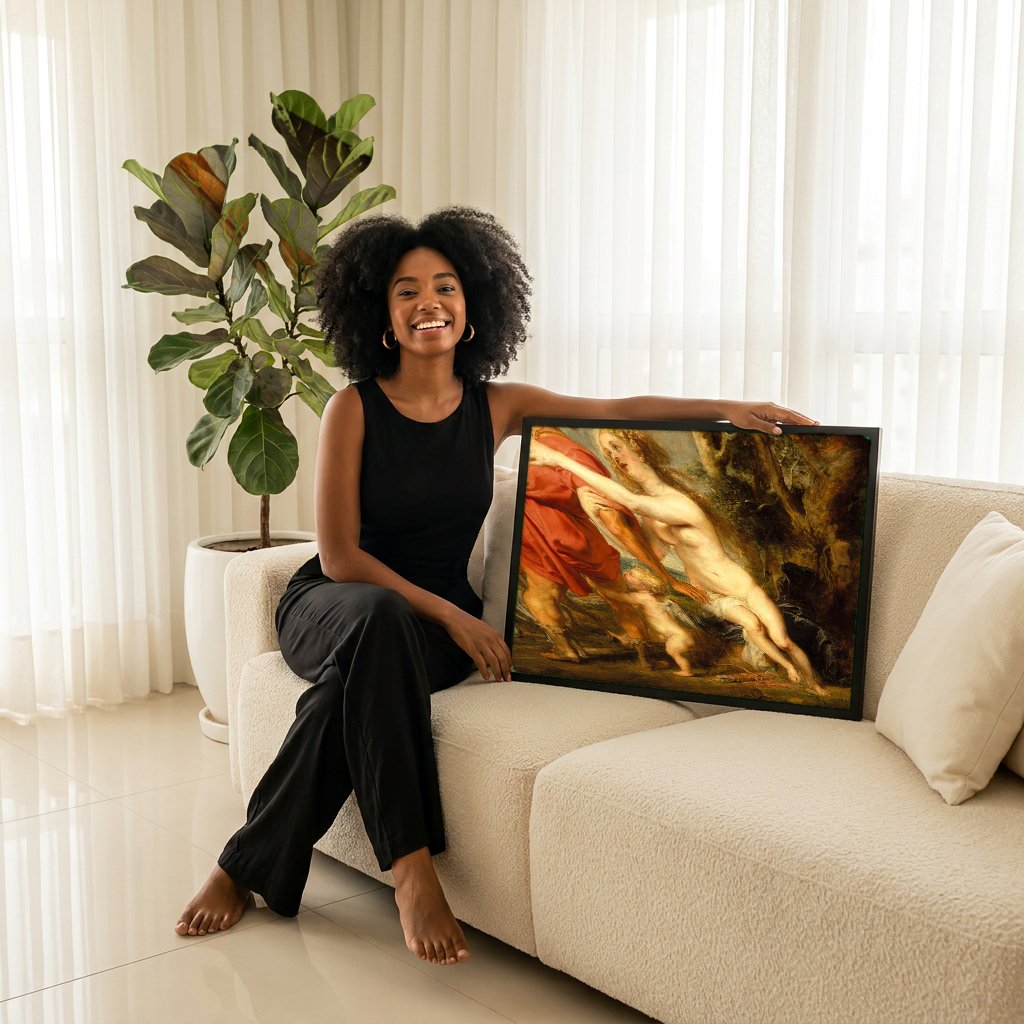Quadro Decorativo Vênus e Adônis - Rubens com modelo em ambiente