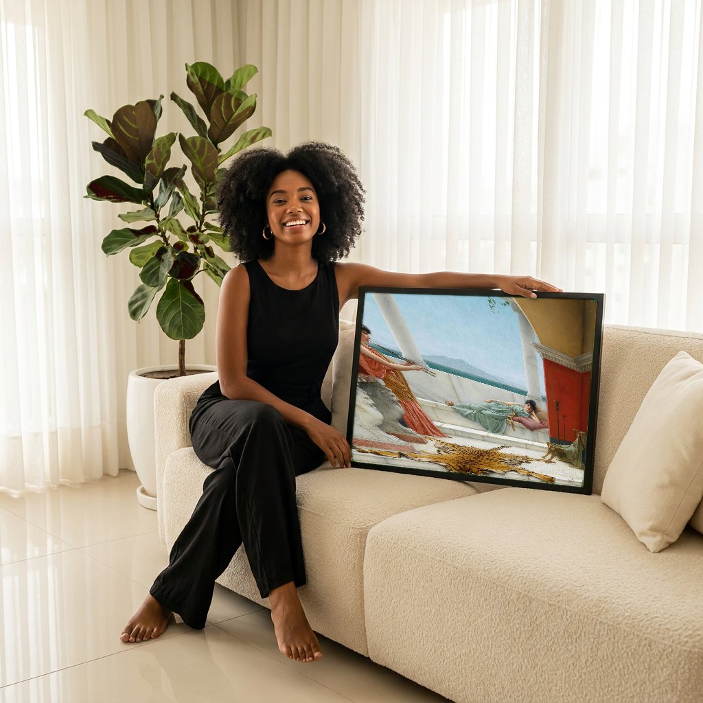 Quadro Decorativo Vesúvio e Duas Jovens - Godward com modelo em ambiente