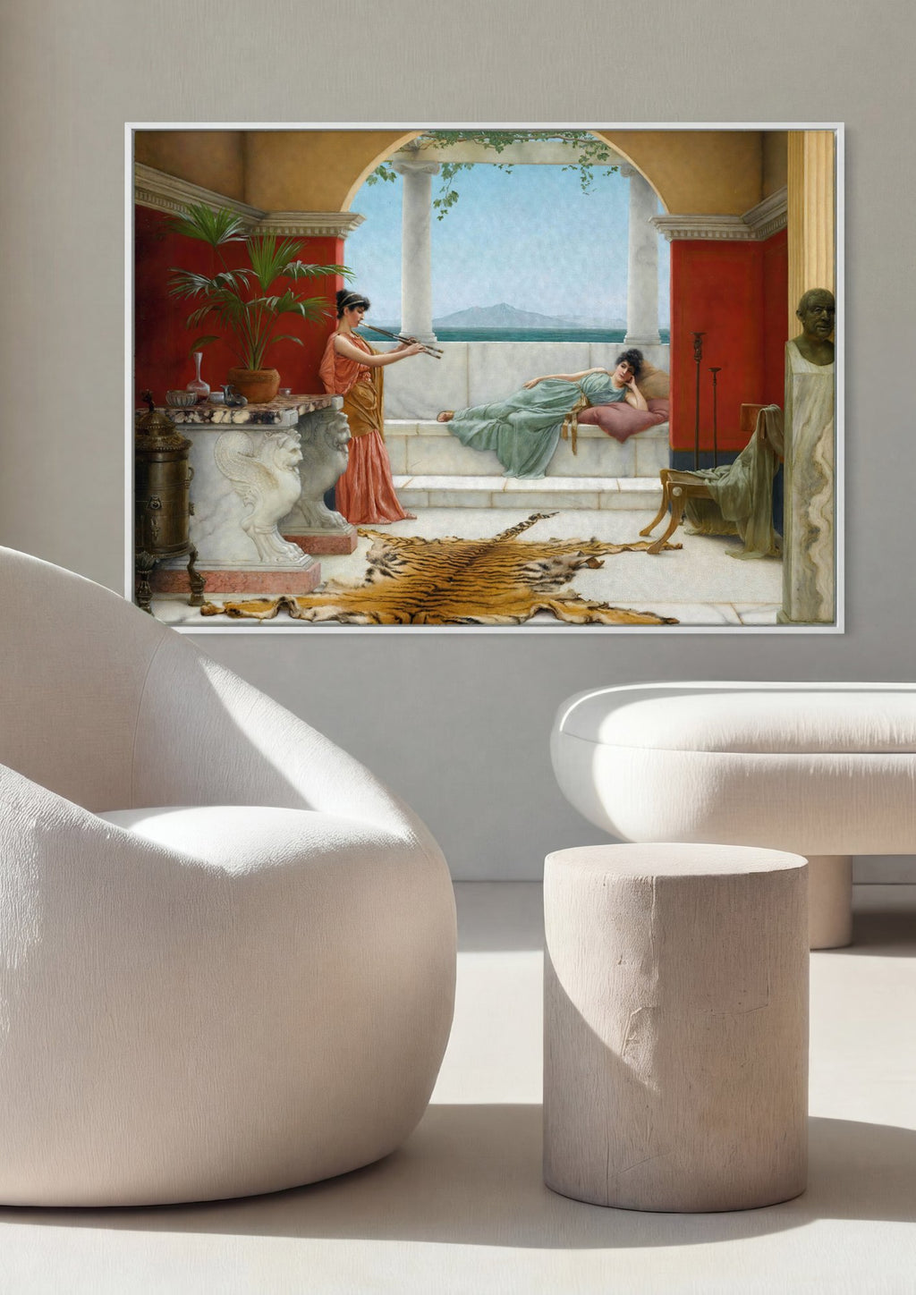 Quadro Decorativo Vesúvio e Duas Jovens - Godward em ambiente decorado