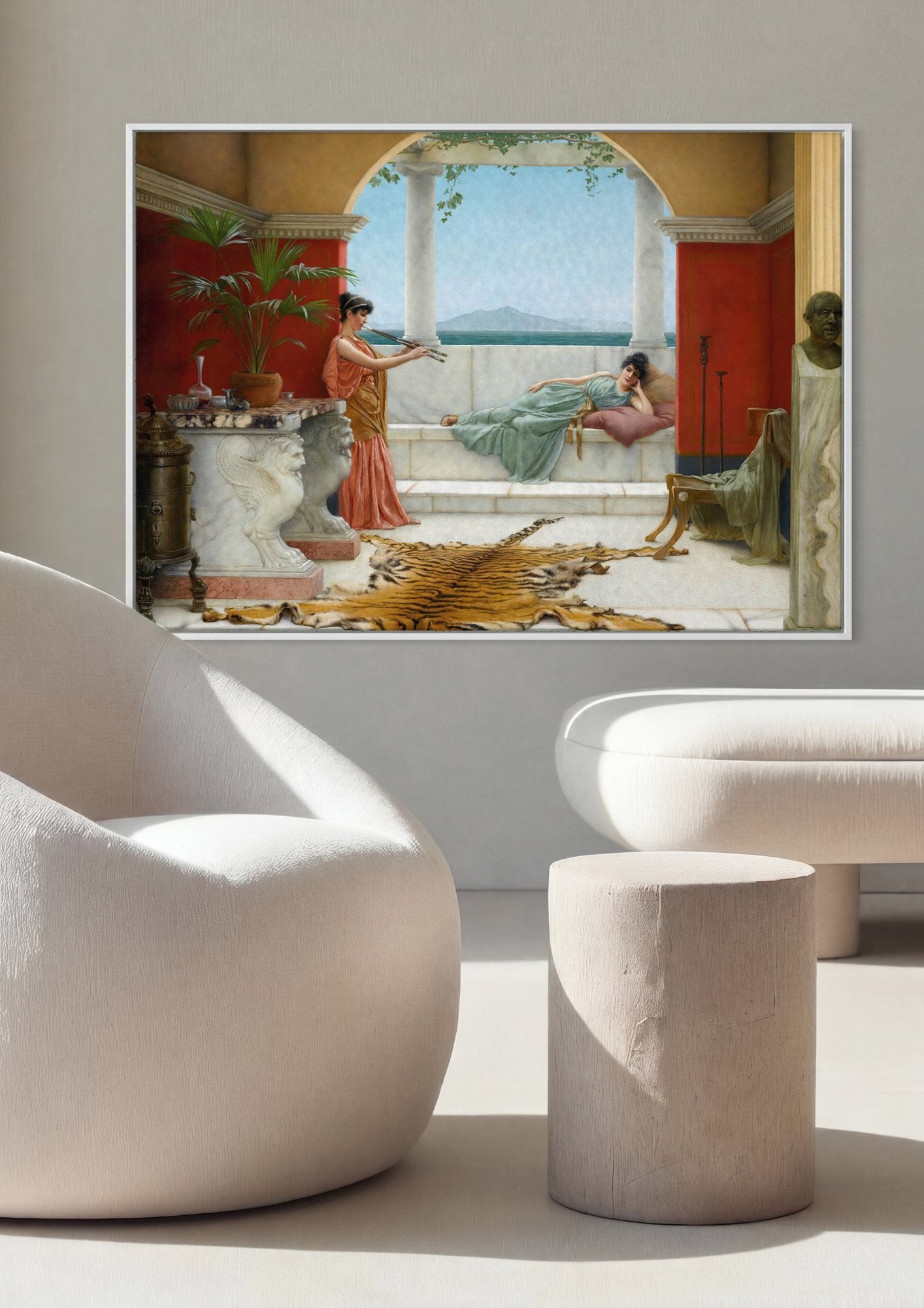 Quadro Decorativo Vesúvio e Duas Jovens - Godward em ambiente decorado