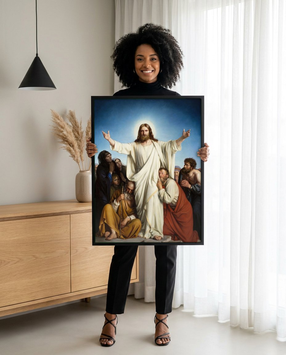 Quadro Decorativo Jesus Curando os Doentes - Carl Bloch com modelo em ambiente