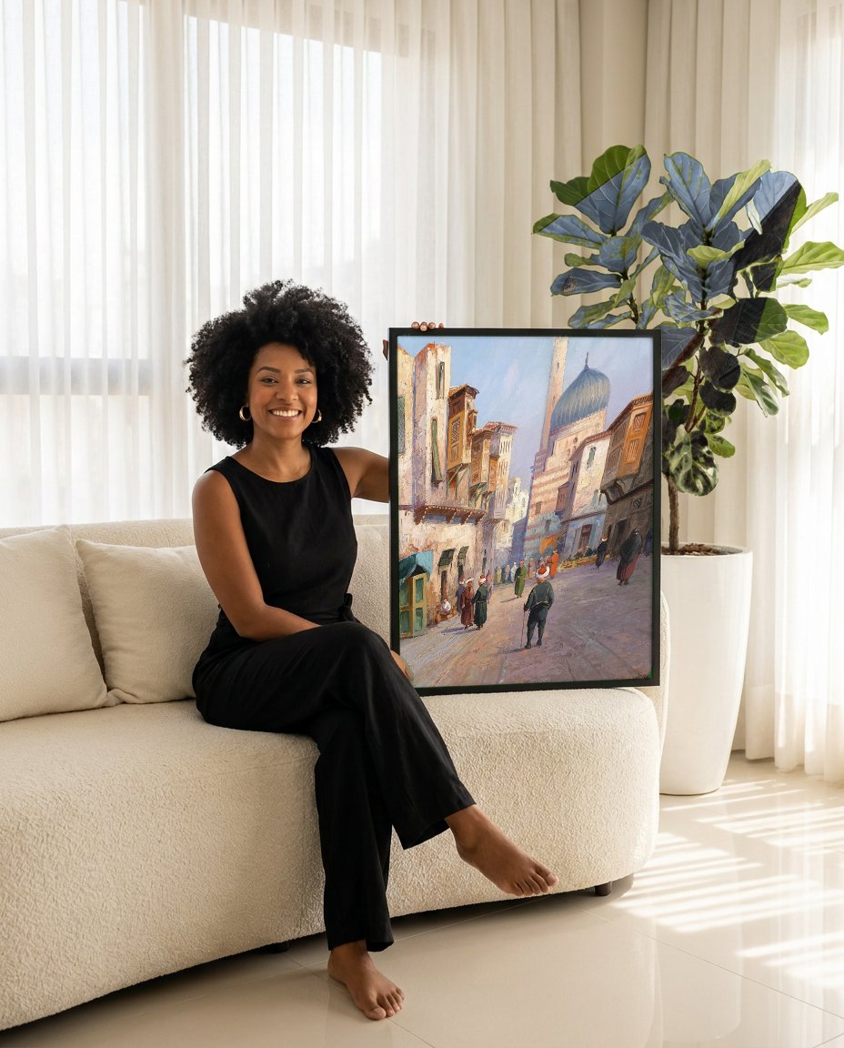 Quadro Decorativo Cena de Mercado Oriental - Karl Kaufmann com modelo em ambiente