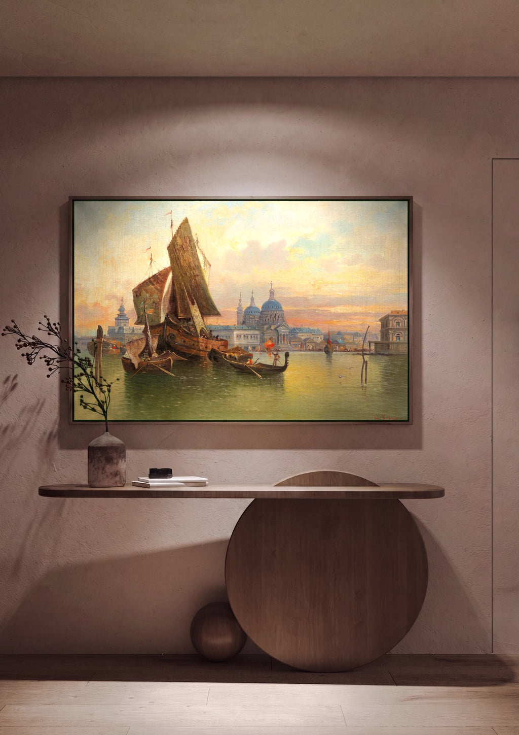 Quadro Decorativo Porto de Veneza ao Entardecer - Karl Kaufmann em ambiente decorado