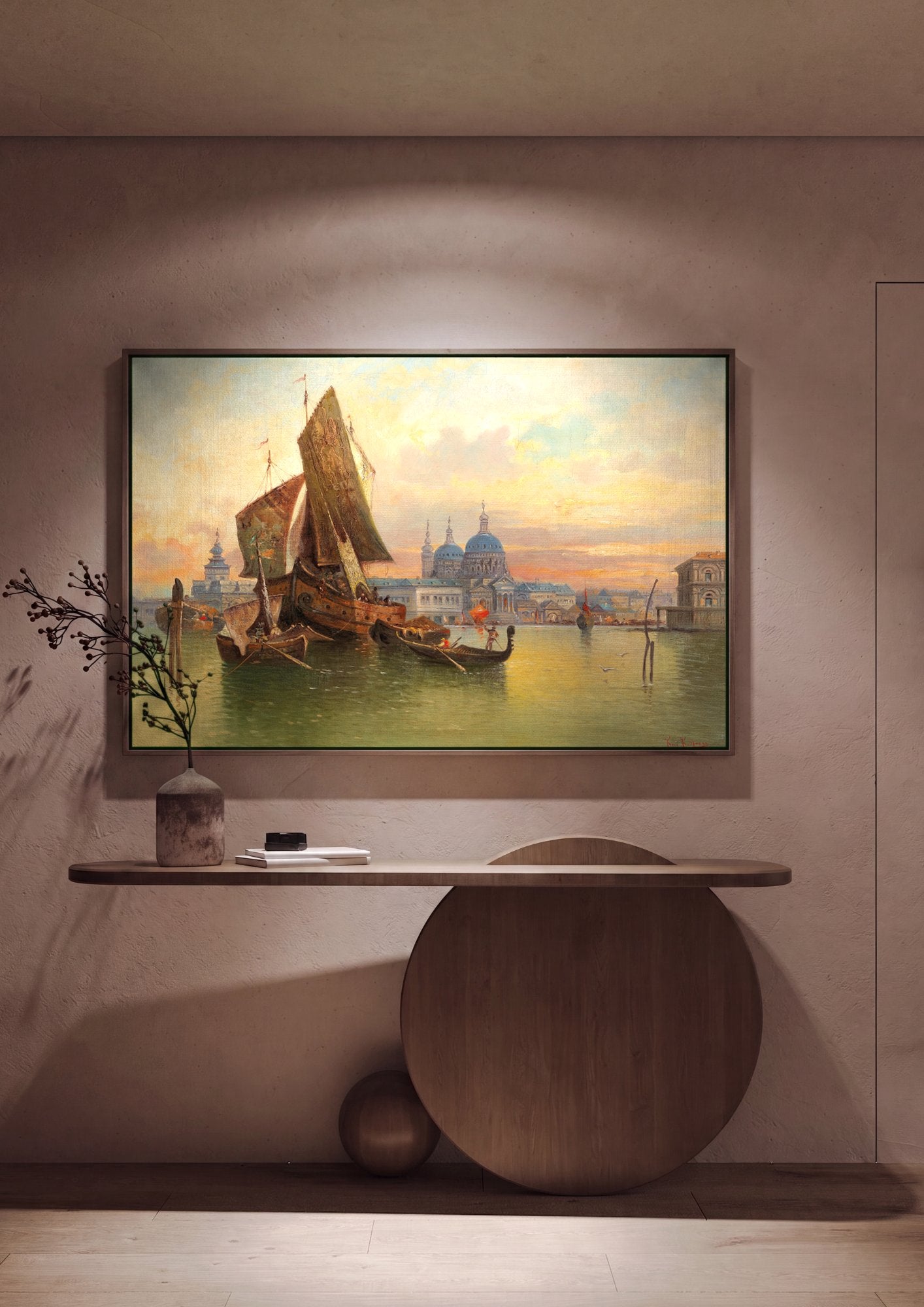 Quadro Decorativo Porto de Veneza ao Entardecer - Karl Kaufmann em ambiente decorado