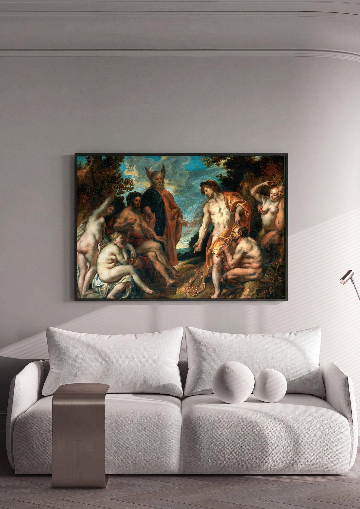 Quadro Decorativo O Concurso Musical entre Apolo e Marsias - Jordaens em ambiente decorado