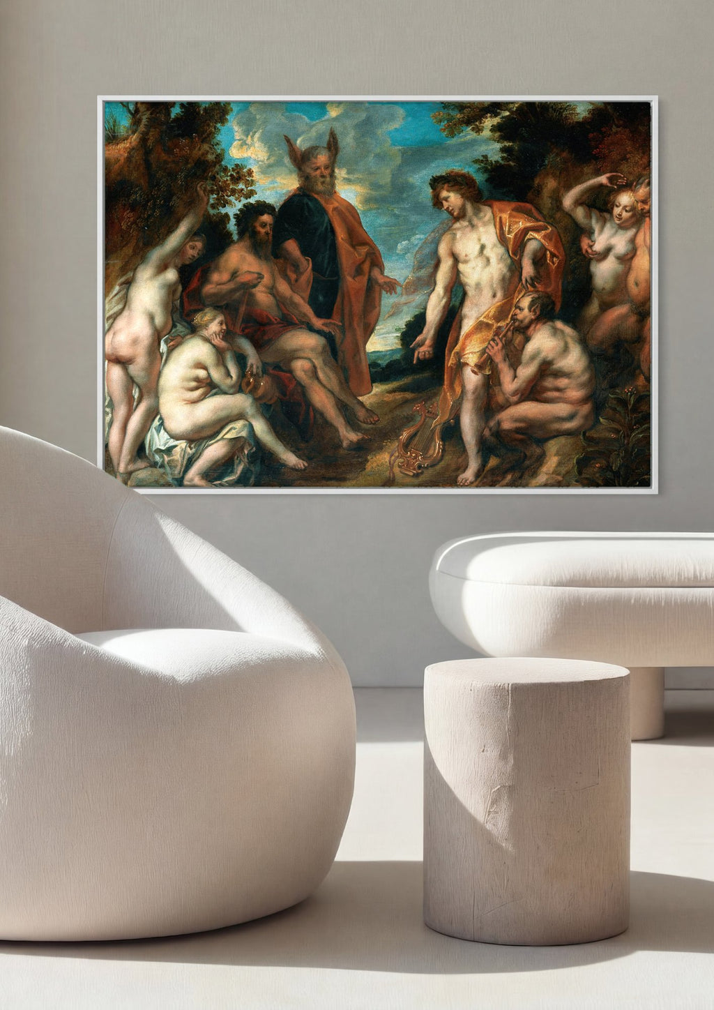 Quadro Decorativo O Concurso Musical entre Apolo e Marsias - Jordaens em ambiente decorado