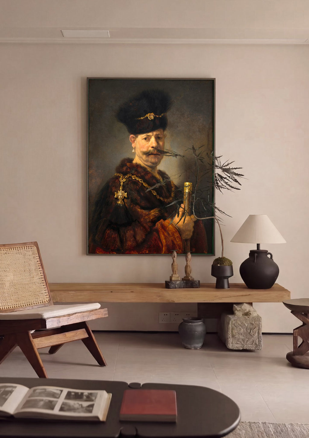 Quadro Decorativo Homem com Gorro Oriental – Rembrandt em ambiente decorado