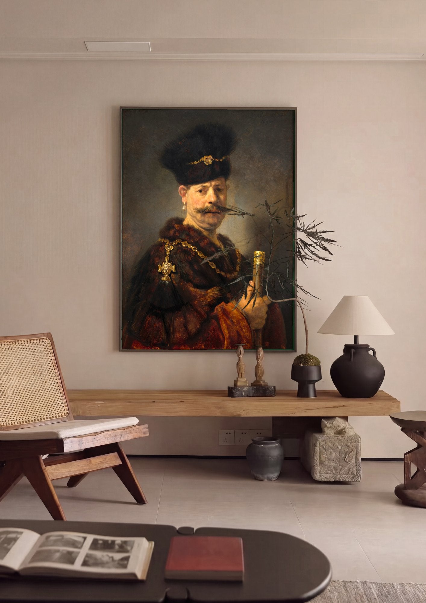 Quadro Decorativo Homem com Gorro Oriental – Rembrandt em ambiente decorado
