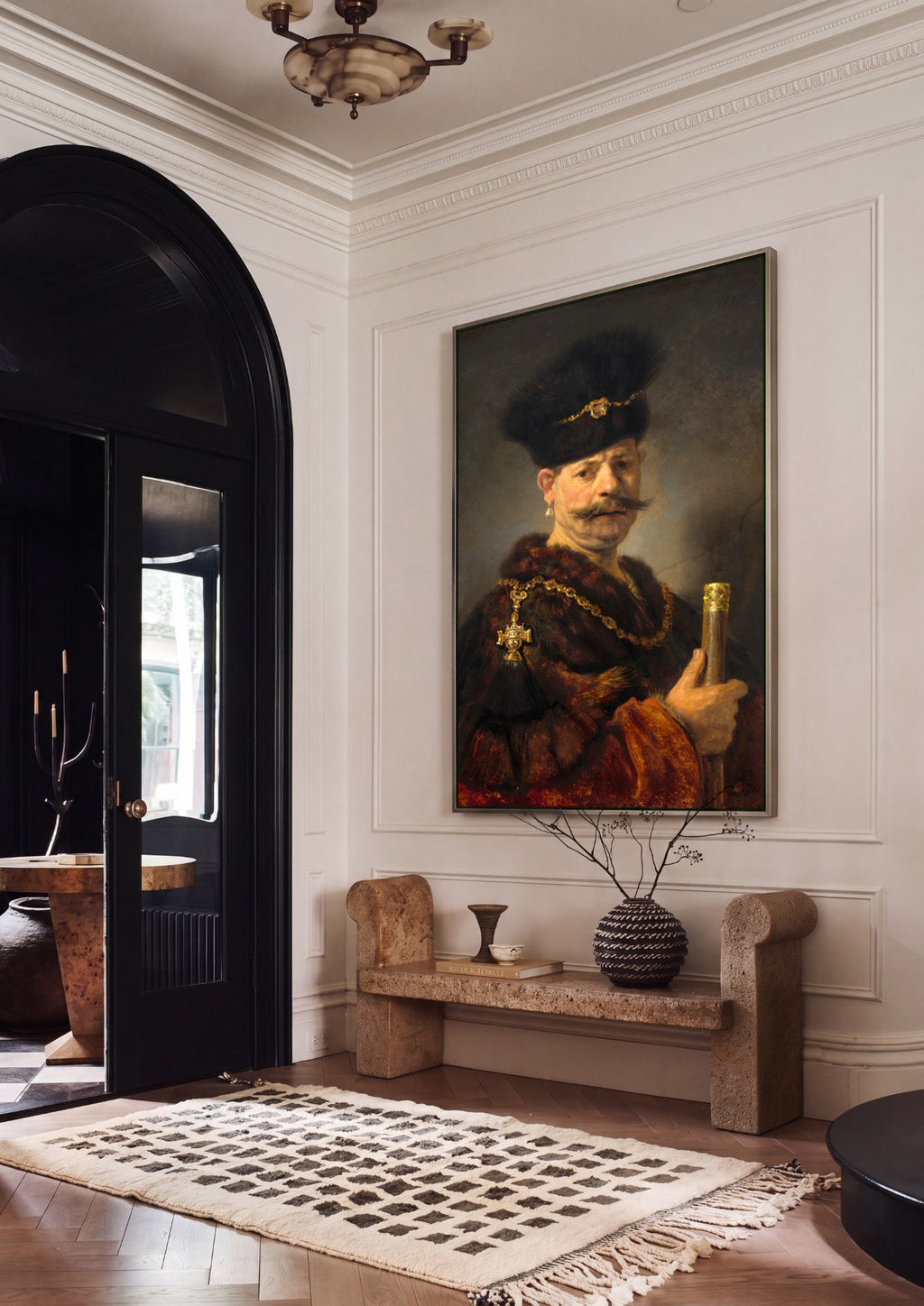 Quadro Decorativo Homem com Gorro Oriental – Rembrandt em ambiente decorado