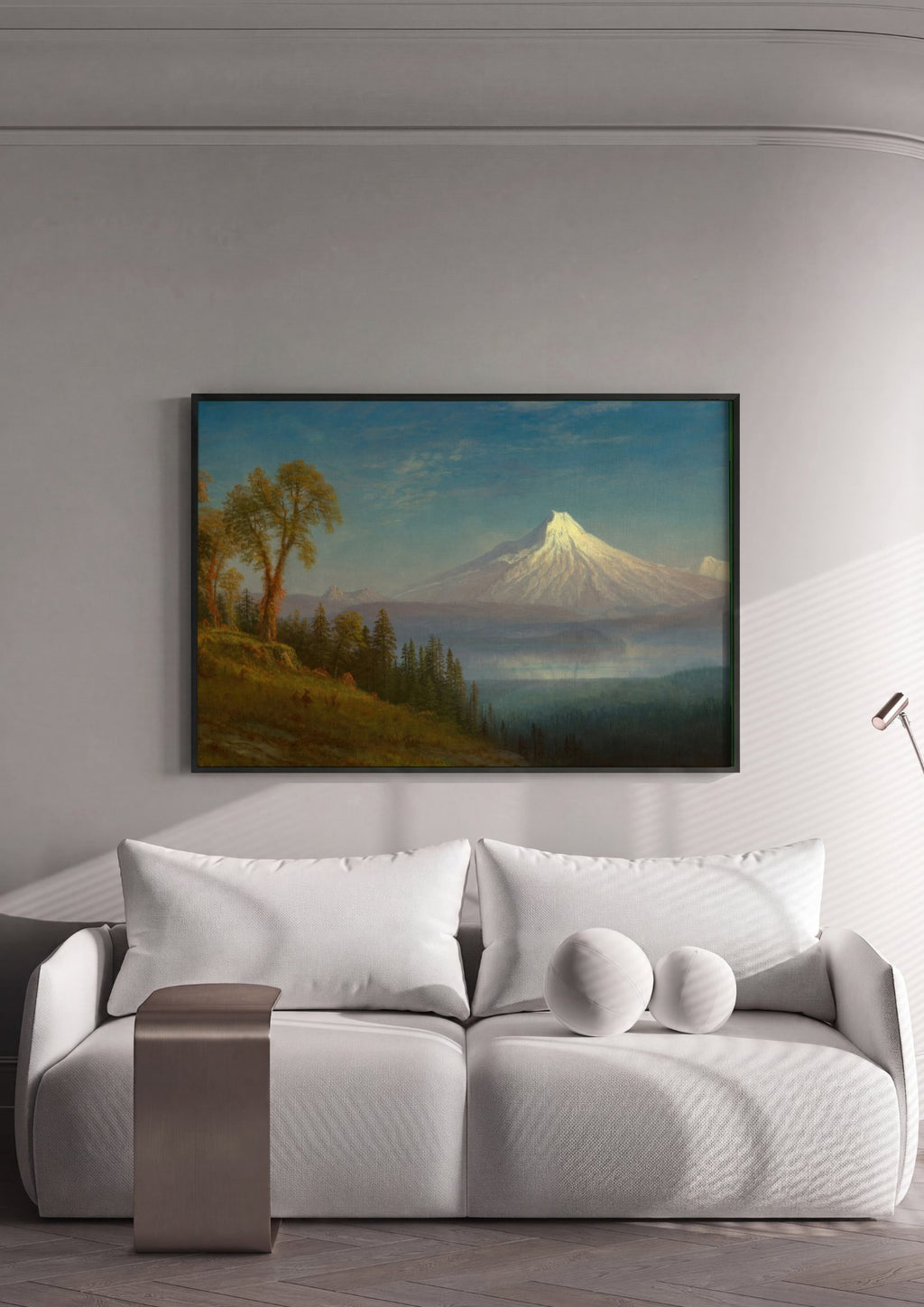 Quadro Decorativo Montanha Nevada ao Entardecer - Bierstadt em ambiente decorado