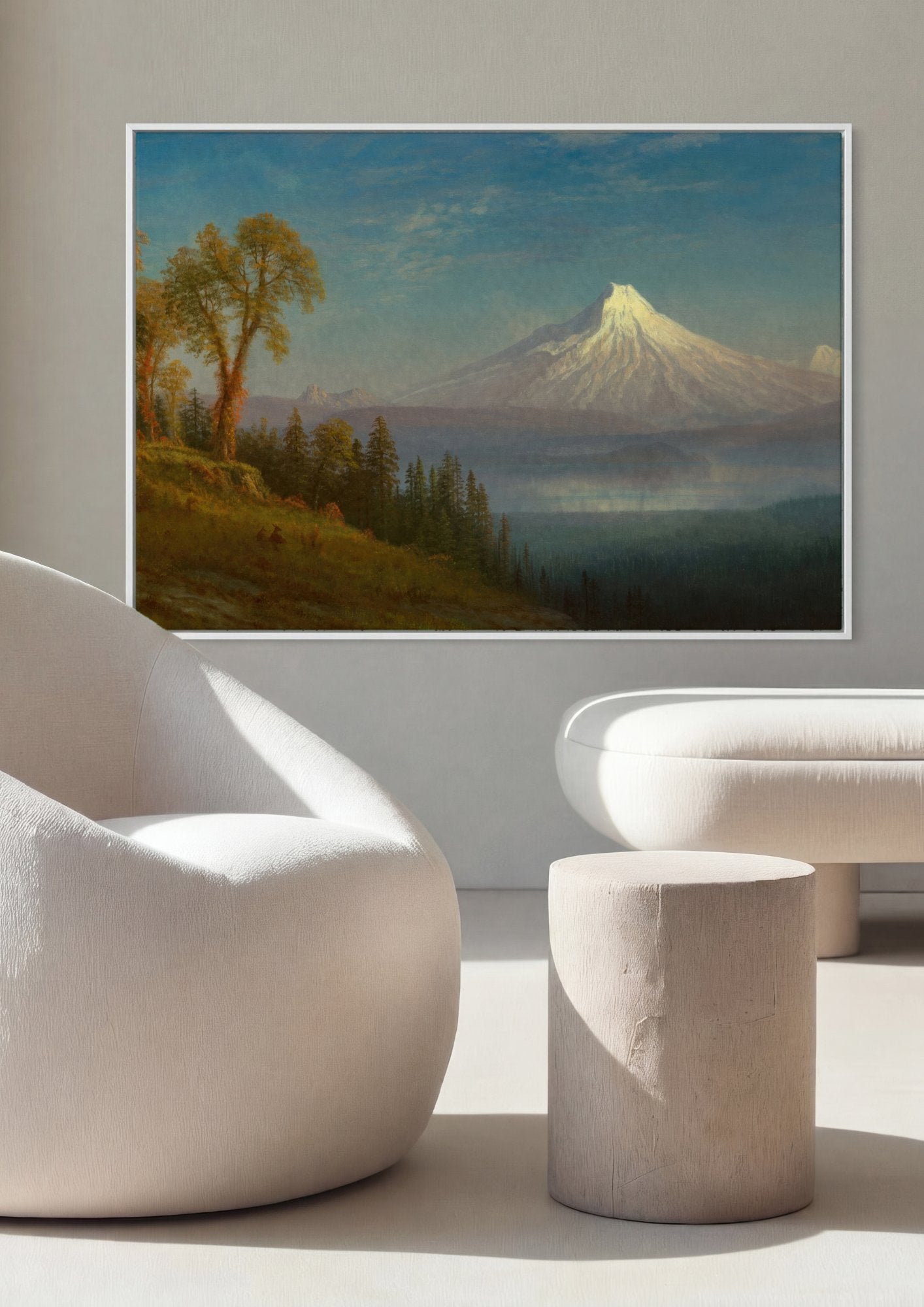 Quadro Decorativo Montanha Nevada ao Entardecer - Bierstadt em ambiente decorado