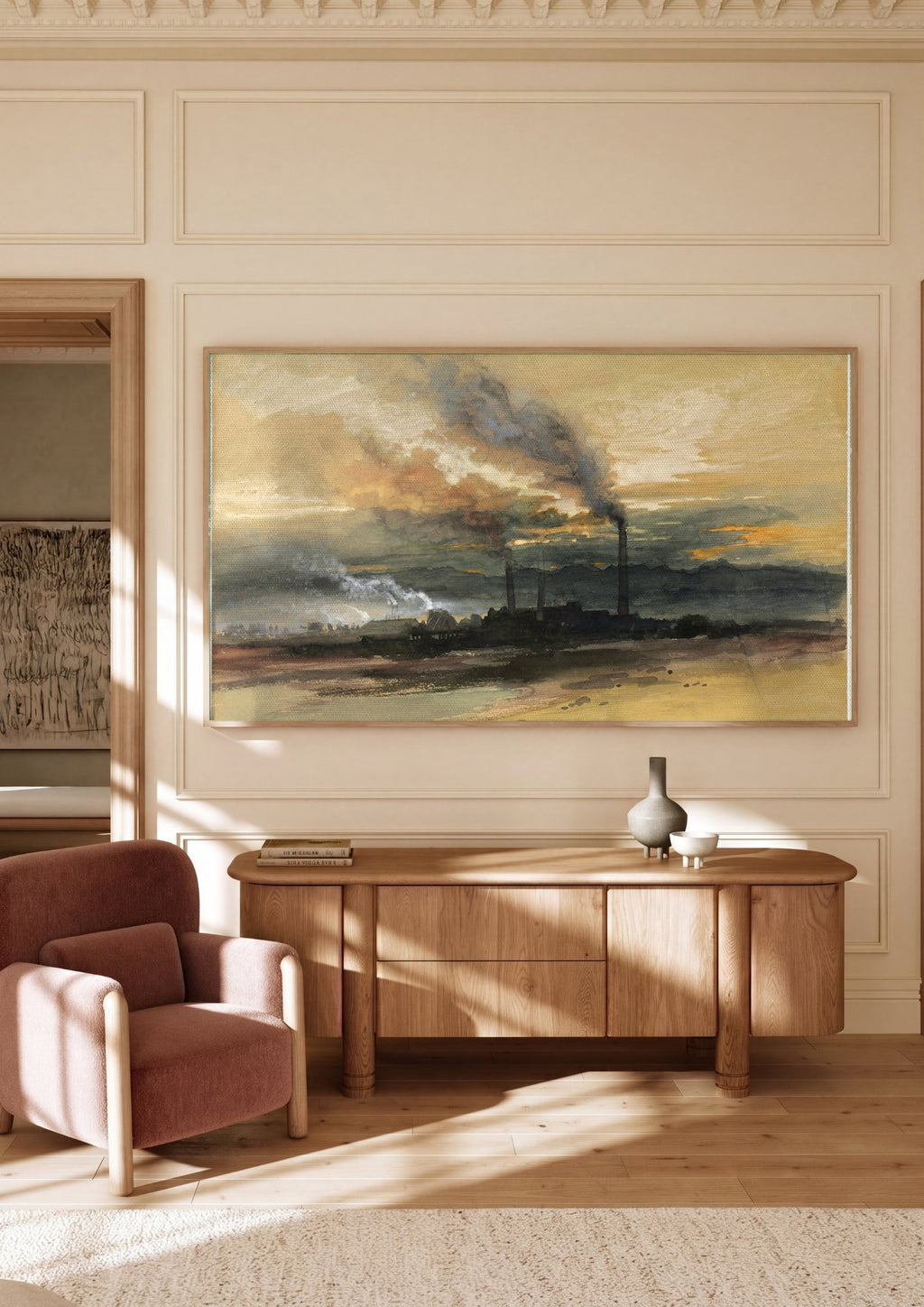 Quadro Decorativo Smelting Works at Denver - Thomas Moran em ambiente decorado