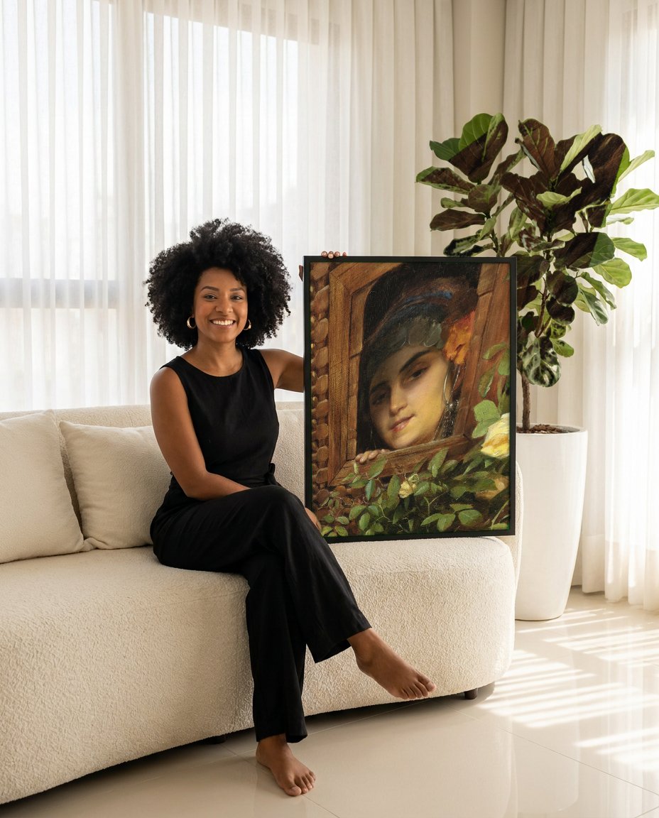 Quadro Decorativo A Jovem do Cairo - Theodoros Rall com modelo em ambiente