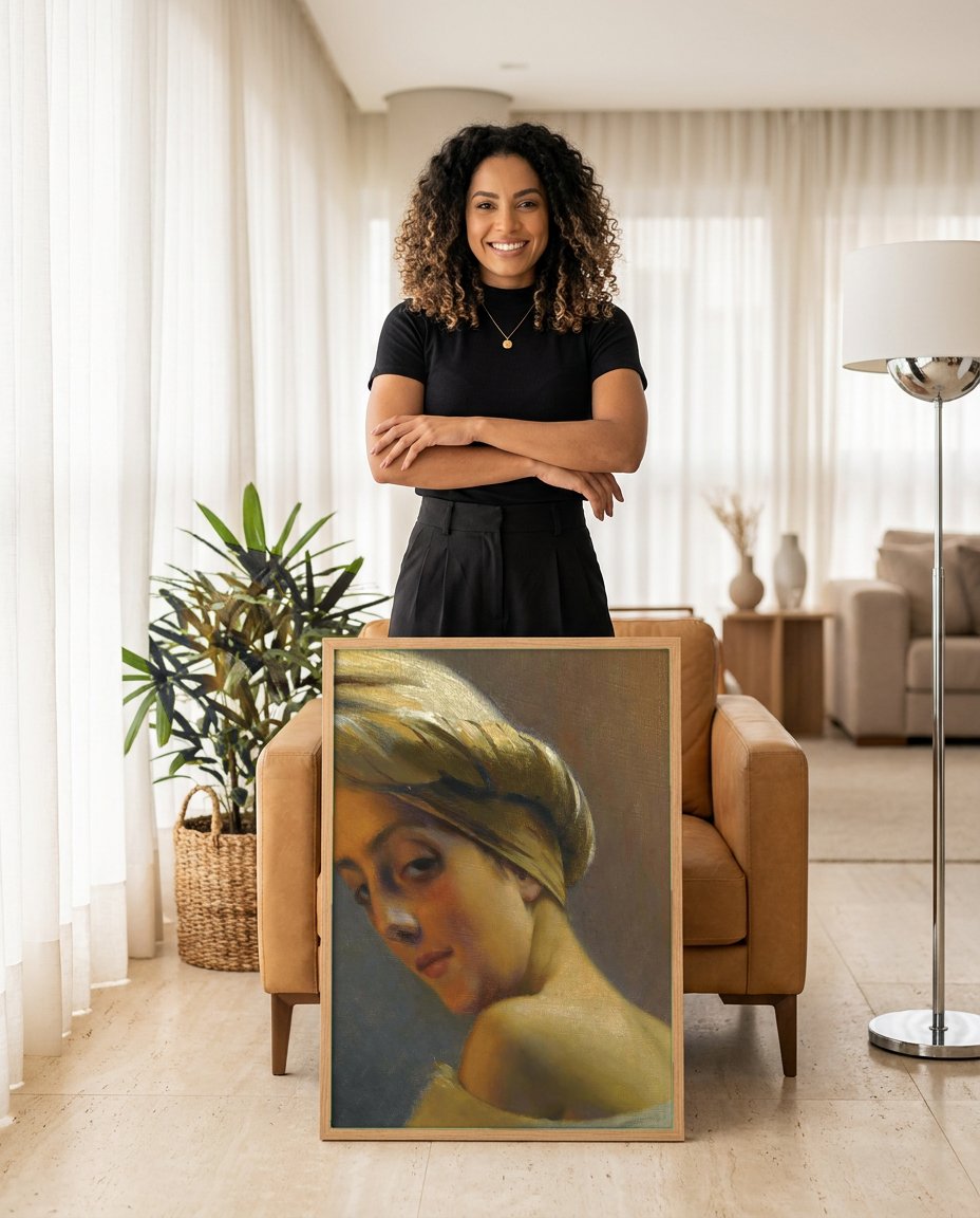 Quadro Decorativo 'A Jovem Oriental' - Theodoros Rall com modelo em ambiente