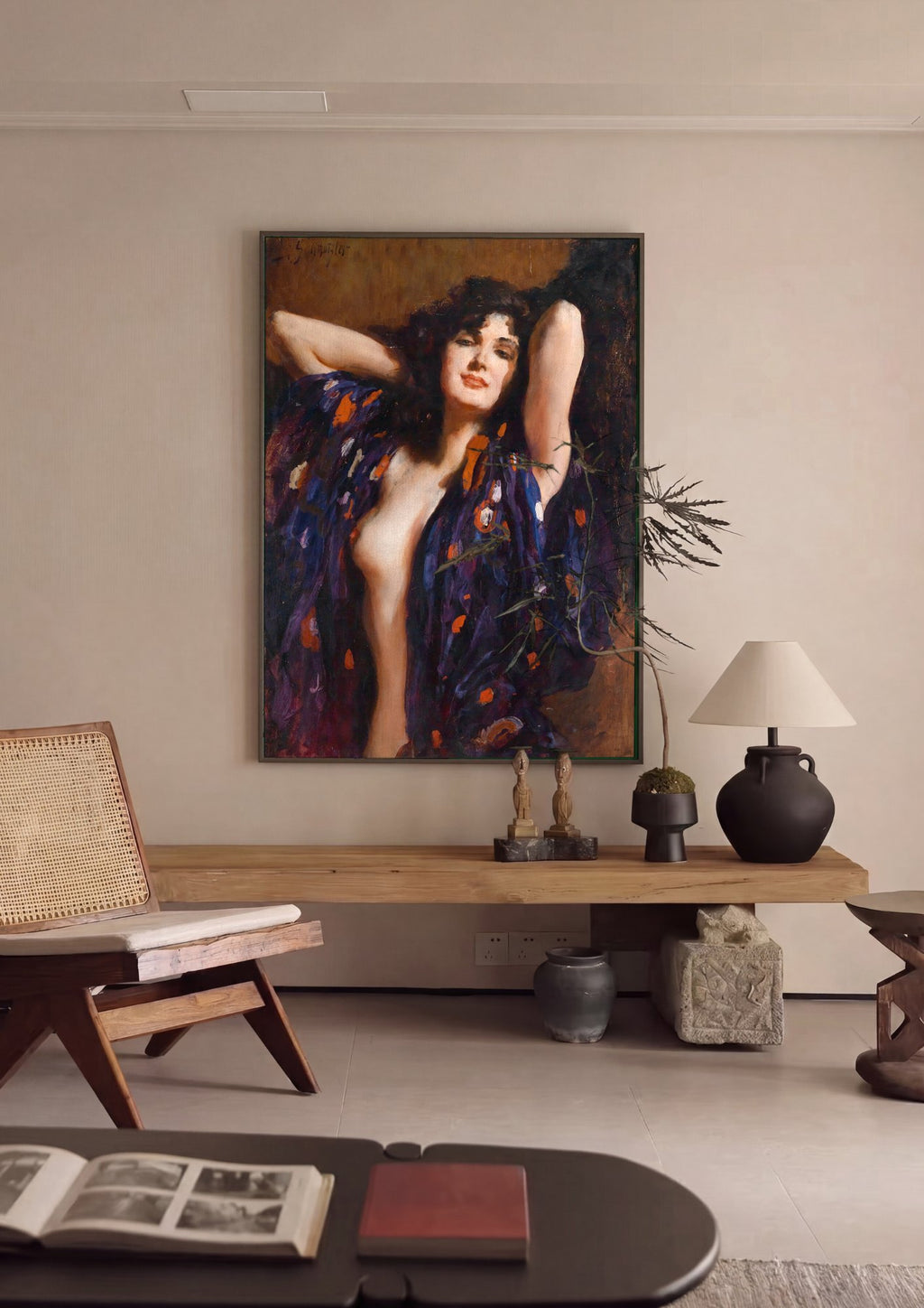 Quadro Decorativo A Dama do Quimono - Leopold Schmutzler em ambiente decorado