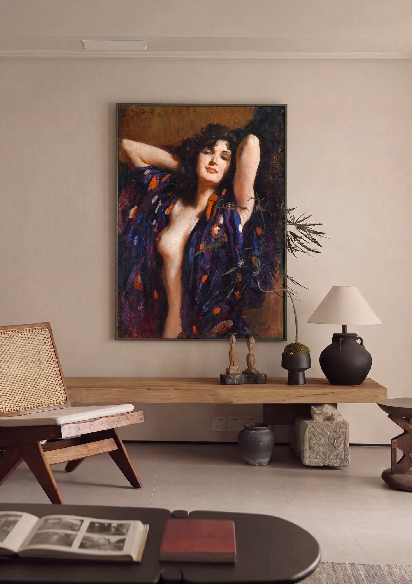 Quadro Decorativo A Dama do Quimono - Leopold Schmutzler em ambiente decorado