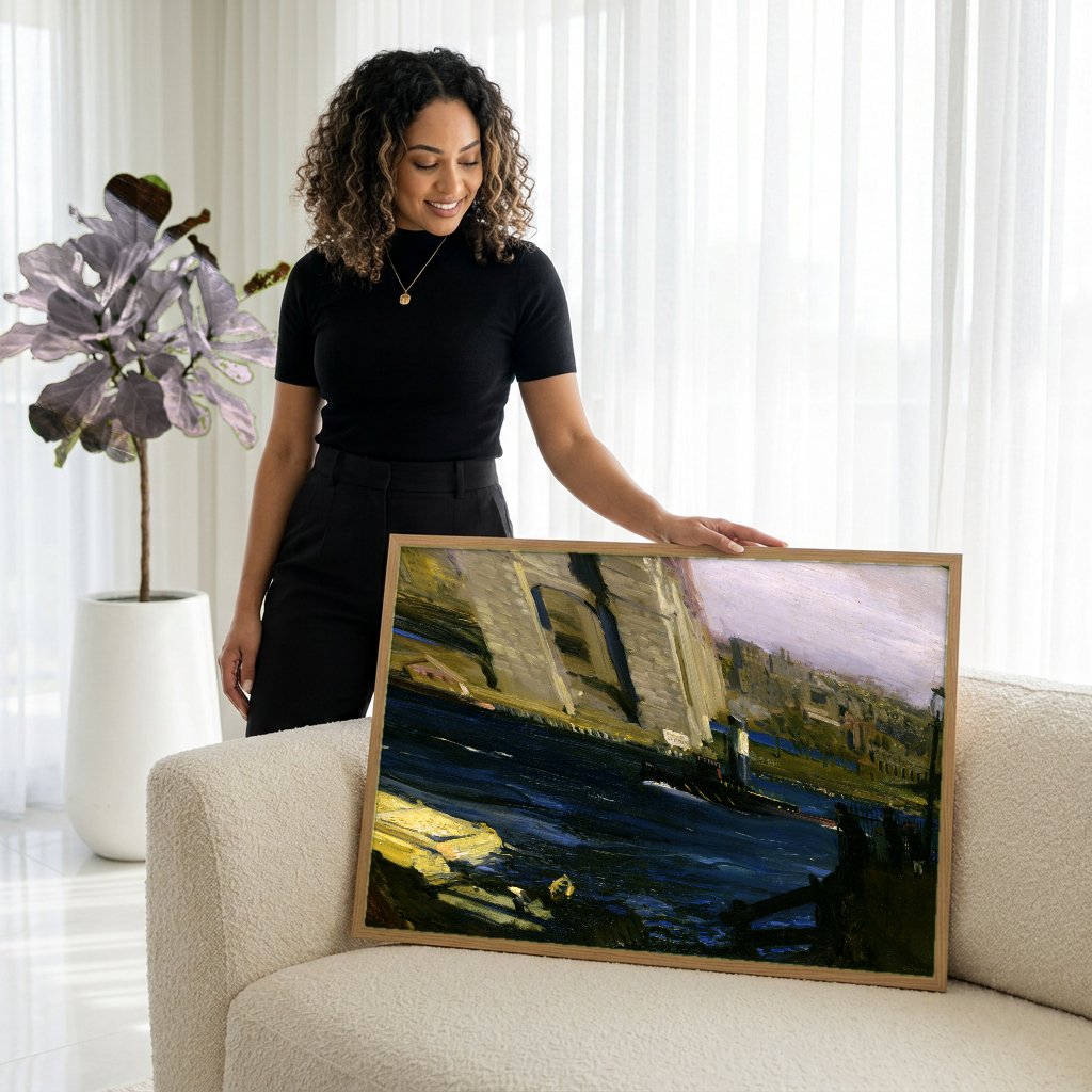 Quadro Decorativo Ponte de Brooklyn - George Bellows com modelo em ambiente