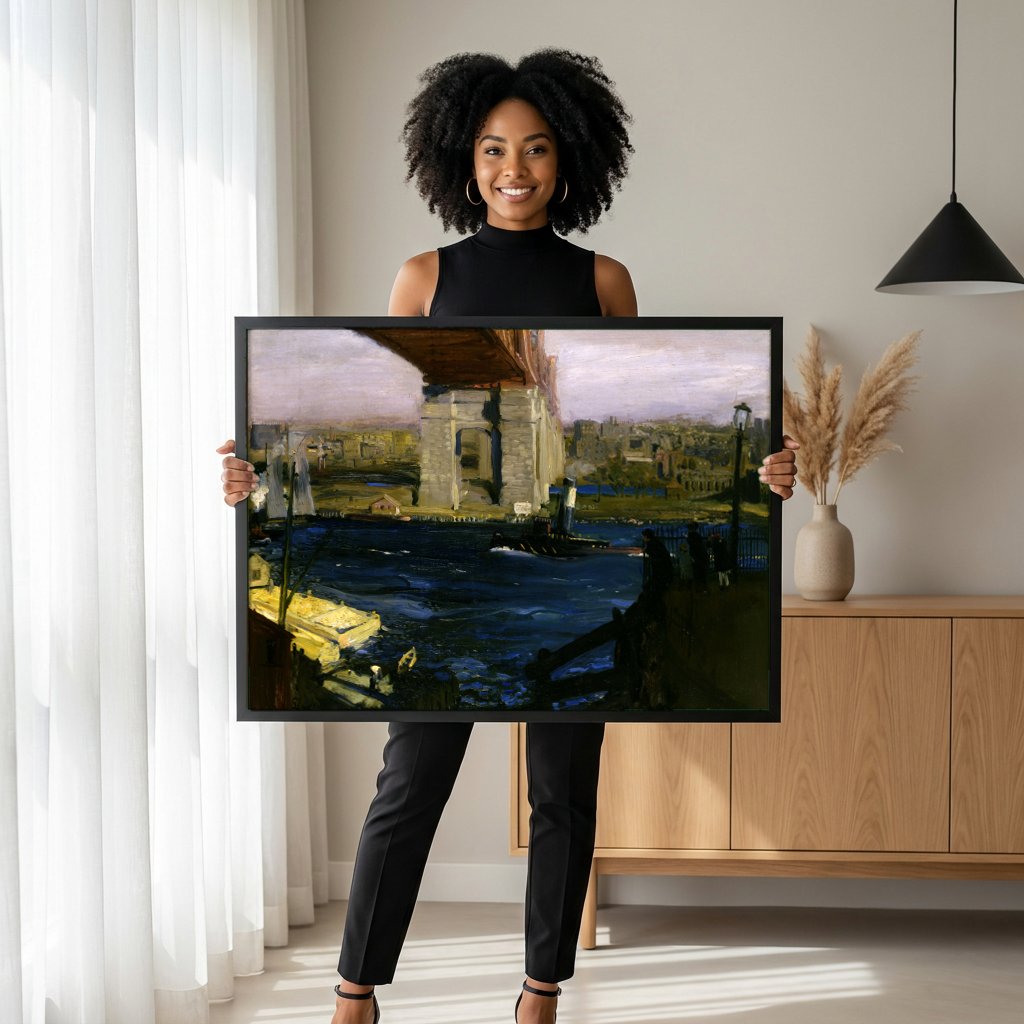 Quadro Decorativo Ponte de Brooklyn - George Bellows com modelo em ambiente
