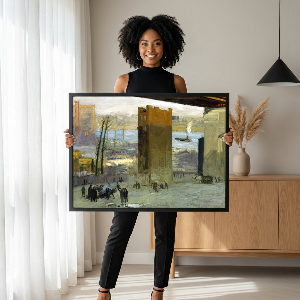 Quadro Decorativo 'Ferraria no Ponto' - George Bellows com modelo em ambiente
