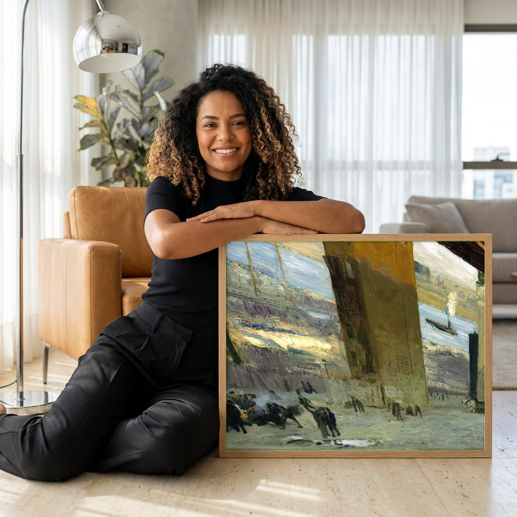 Quadro Decorativo 'Ferraria no Ponto' - George Bellows com modelo em ambiente