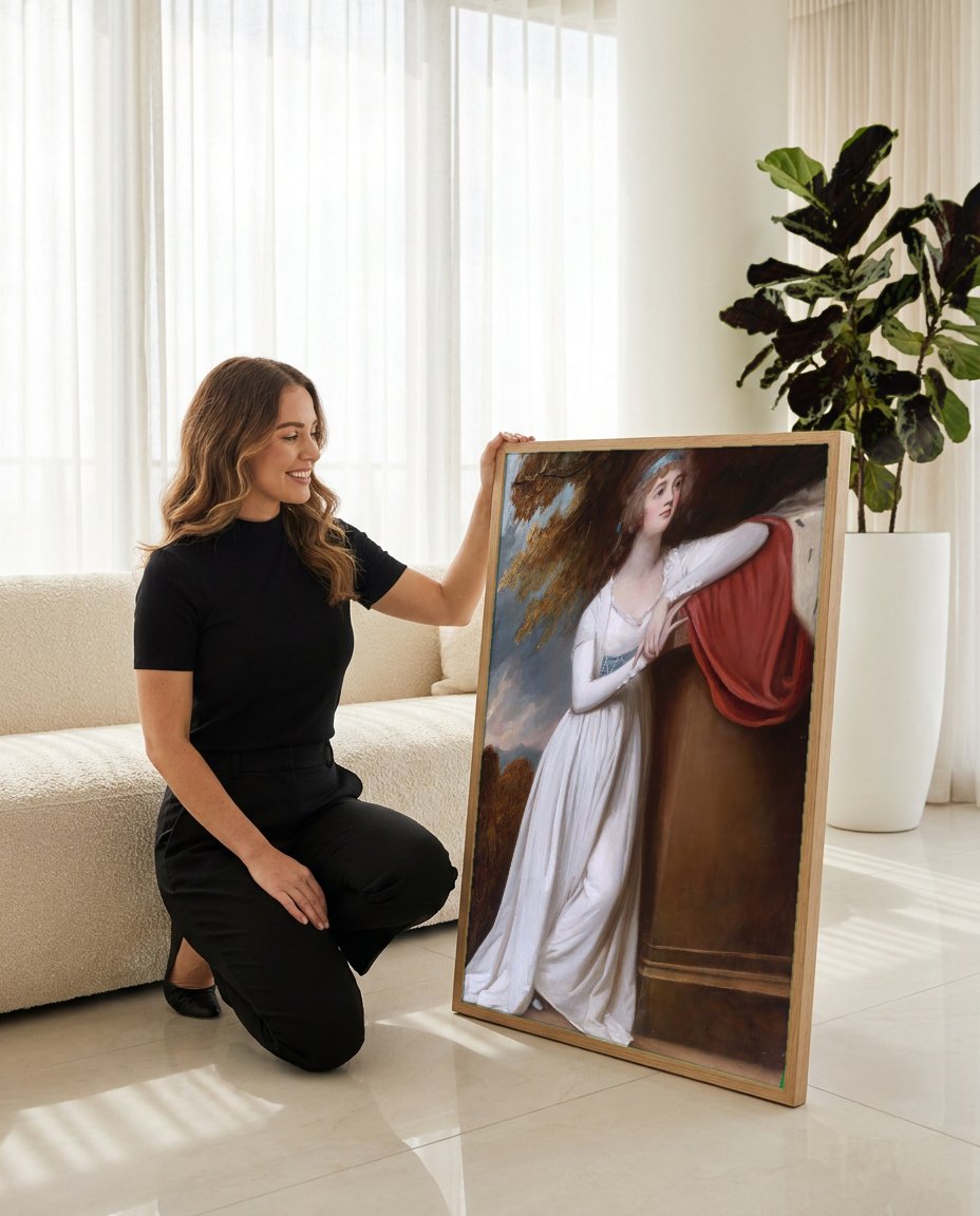 Quadro Decorativo Senhora em Branco - George Romney com modelo em ambiente