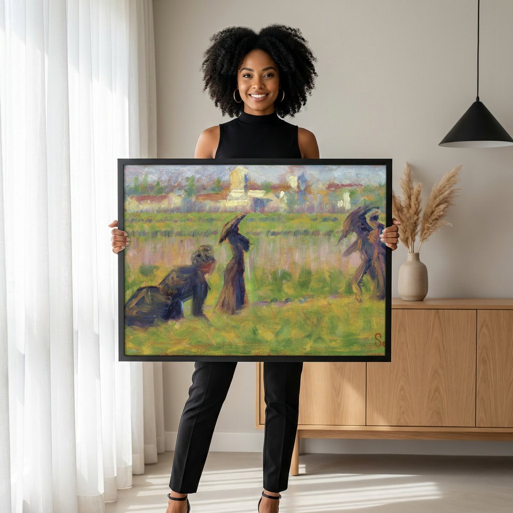 Quadro Decorativo Campo com Figuras - Georges Seurat com modelo em ambiente