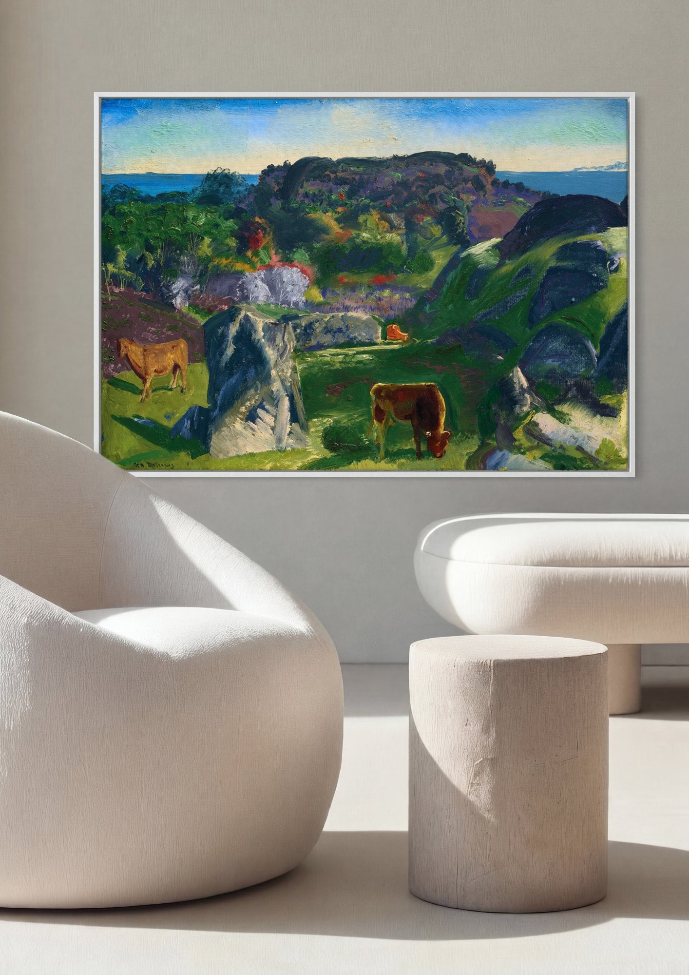 Quadro Decorativo Paisagem com Gado - George Bellows em ambiente decorado