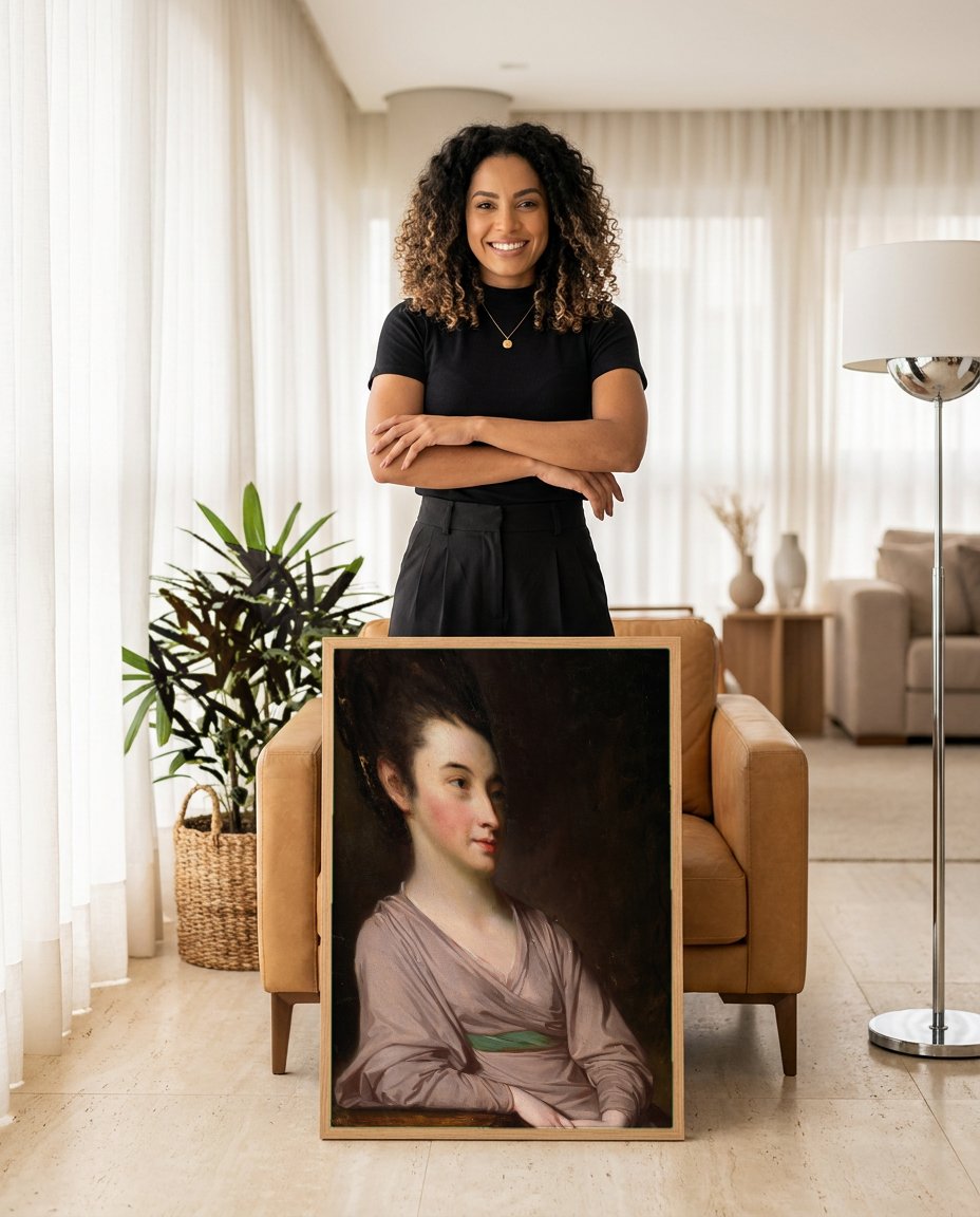 Quadro Decorativo Retrato de Mulher - George Romney com modelo em ambiente