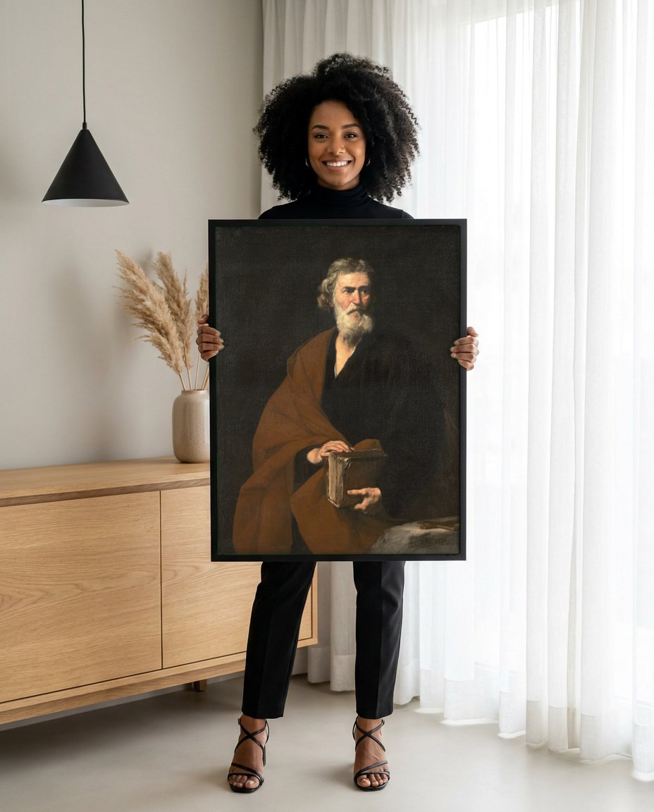 Quadro Decorativo Homem com Livro - Jusepe de Ribera com modelo em ambiente
