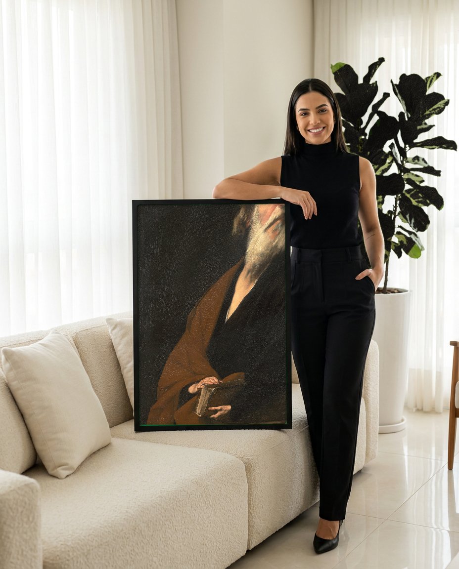 Quadro Decorativo Homem com Livro - Jusepe de Ribera com modelo em ambiente