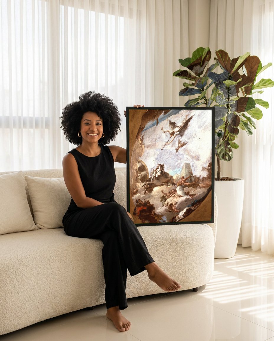 Quadro Decorativo Apolo e as Horas - Tiepolo com modelo em ambiente