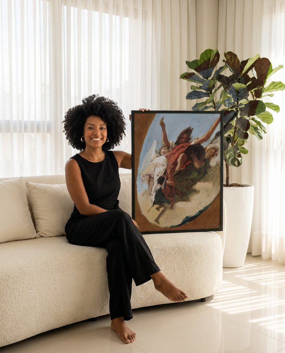 Quadro Decorativo Apolo e as Musas - Tiepolo com modelo em ambiente