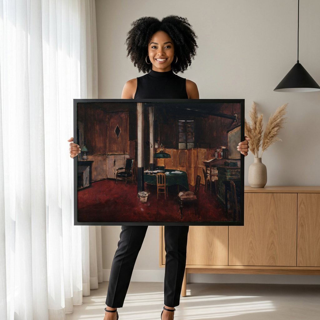 Quadro Decorativo 'O Escritório' - Jean Béraud com modelo em ambiente